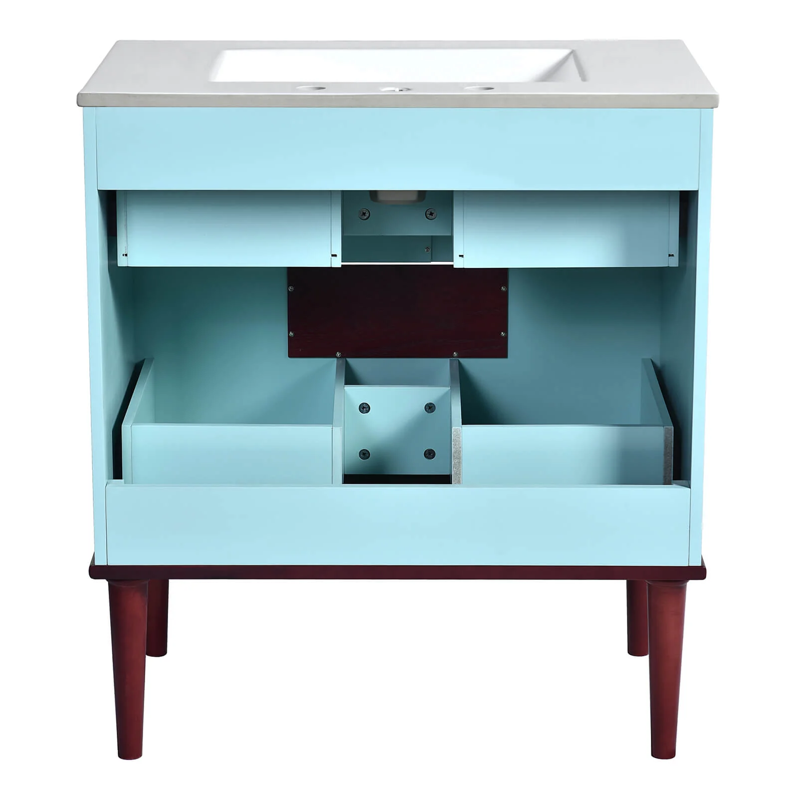 30" Vermilion Red and Sky Blue Bathroom Vanity - Image 8
