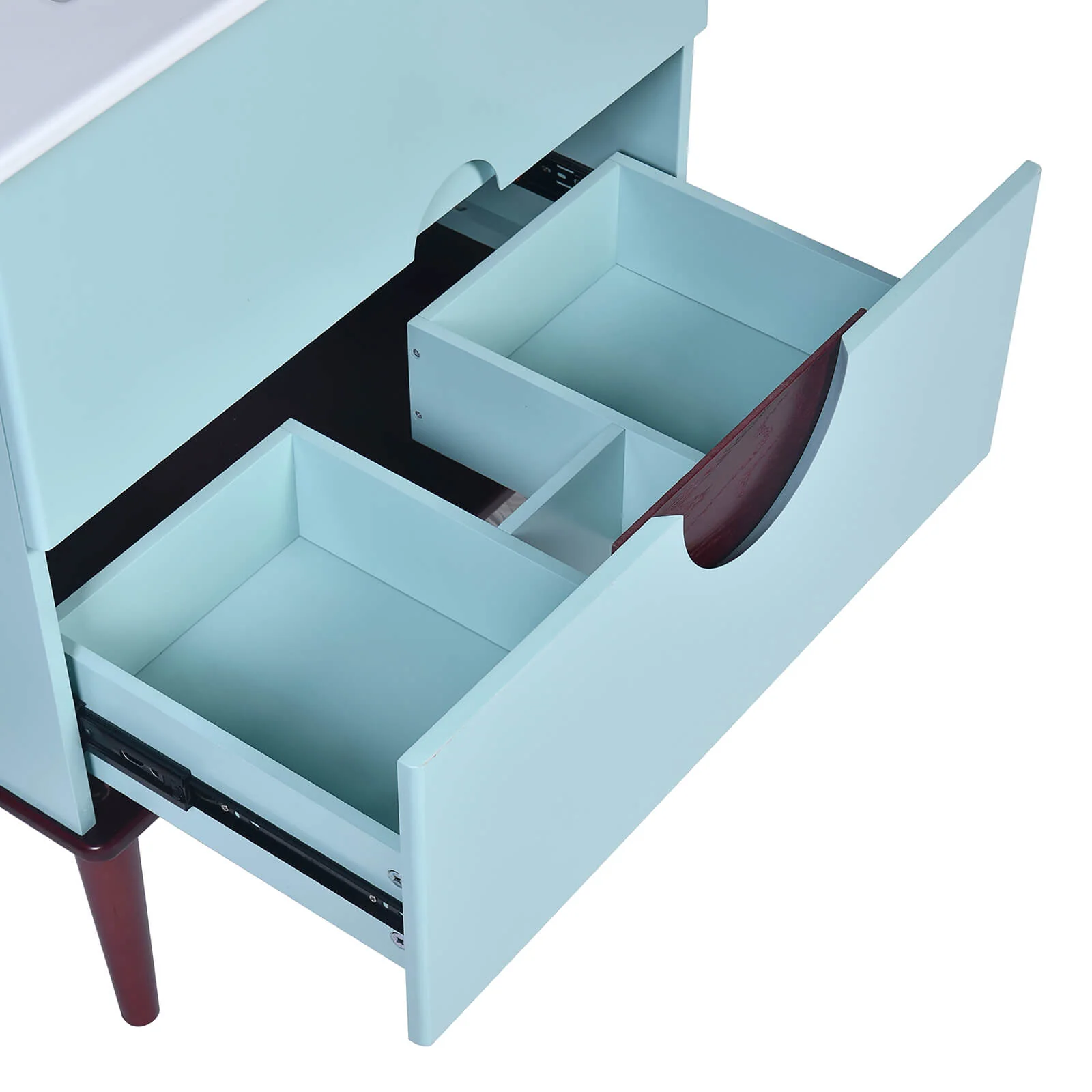 30" Vermilion Red and Sky Blue Bathroom Vanity - Image 9