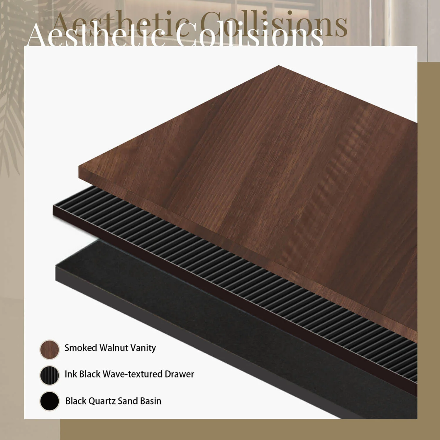 30" Walnut & Black Fluted Design Floating Vanity with Single-Hole Quartz Sand Sink - Image 9