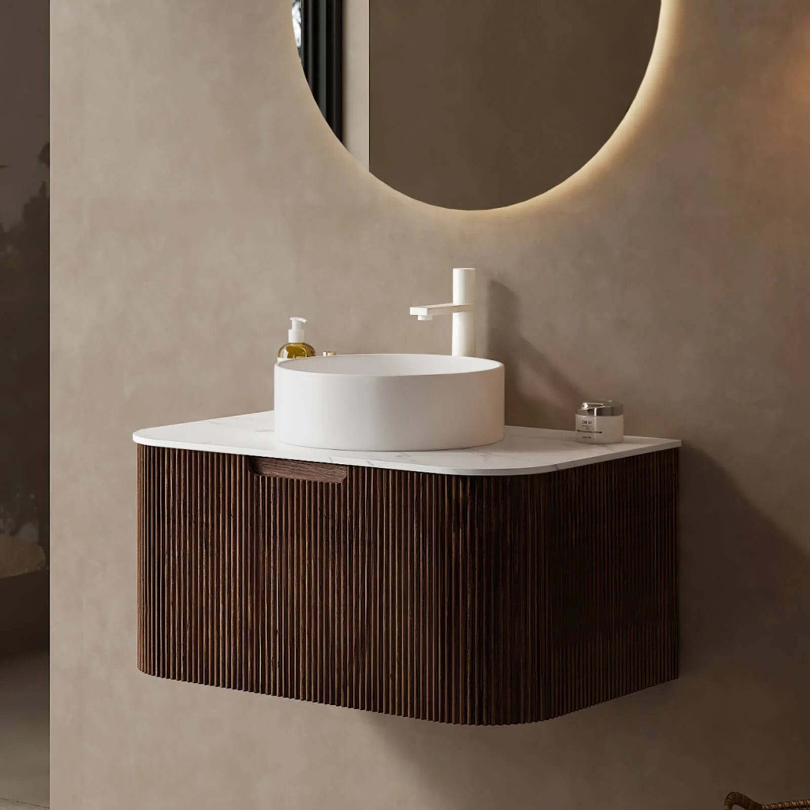 30" Walnut Single Sink Sintered Stone Bathroom Vanity - Image 2