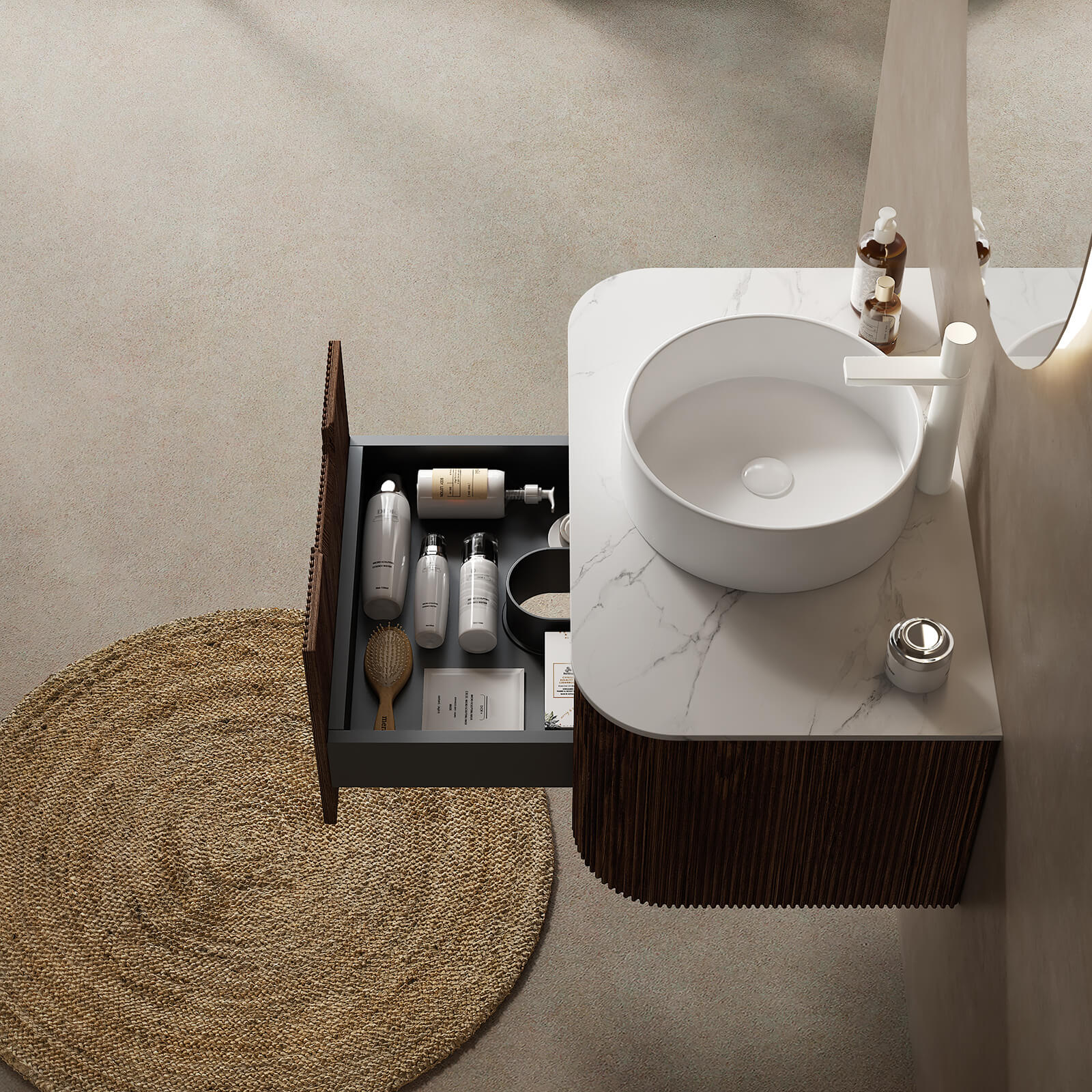 30" Walnut Single Sink Sintered Stone Bathroom Vanity - Image 4