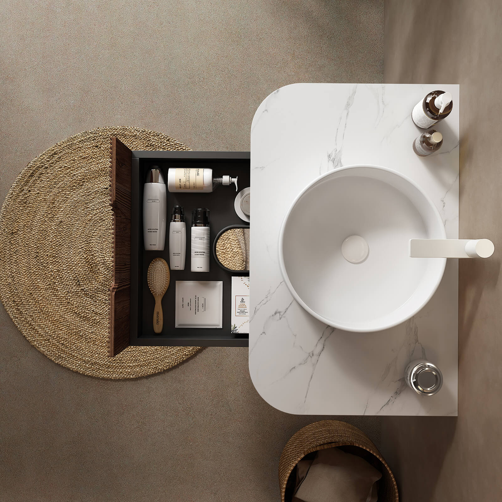 30" Walnut Single Sink Sintered Stone Bathroom Vanity - Image 5