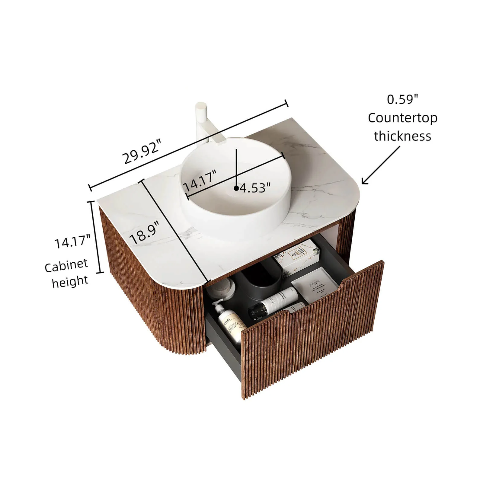 30" Walnut Single Sink Sintered Stone Bathroom Vanity - Image 6