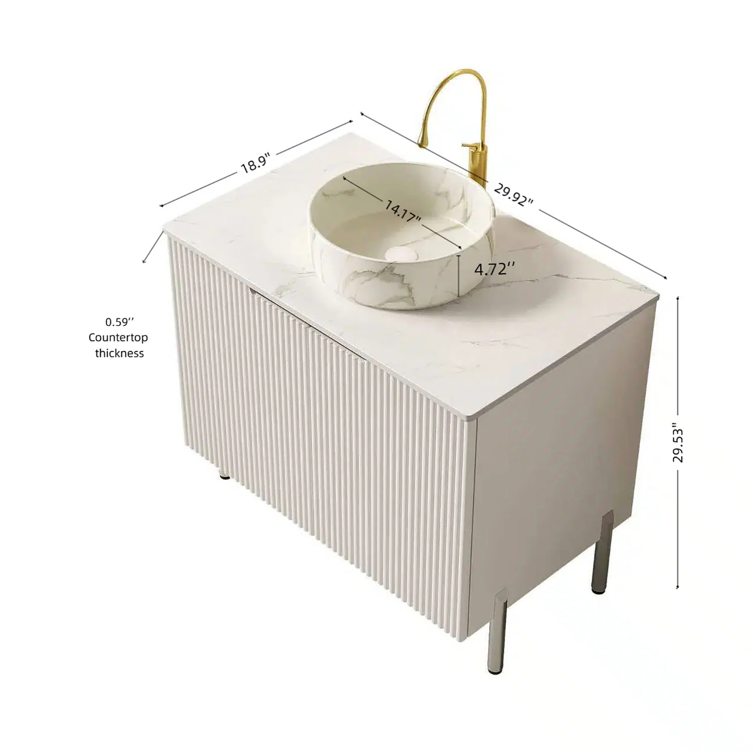 30" White Freestanding Vanity with Stone-Patterned Vessel Sink - Image 5