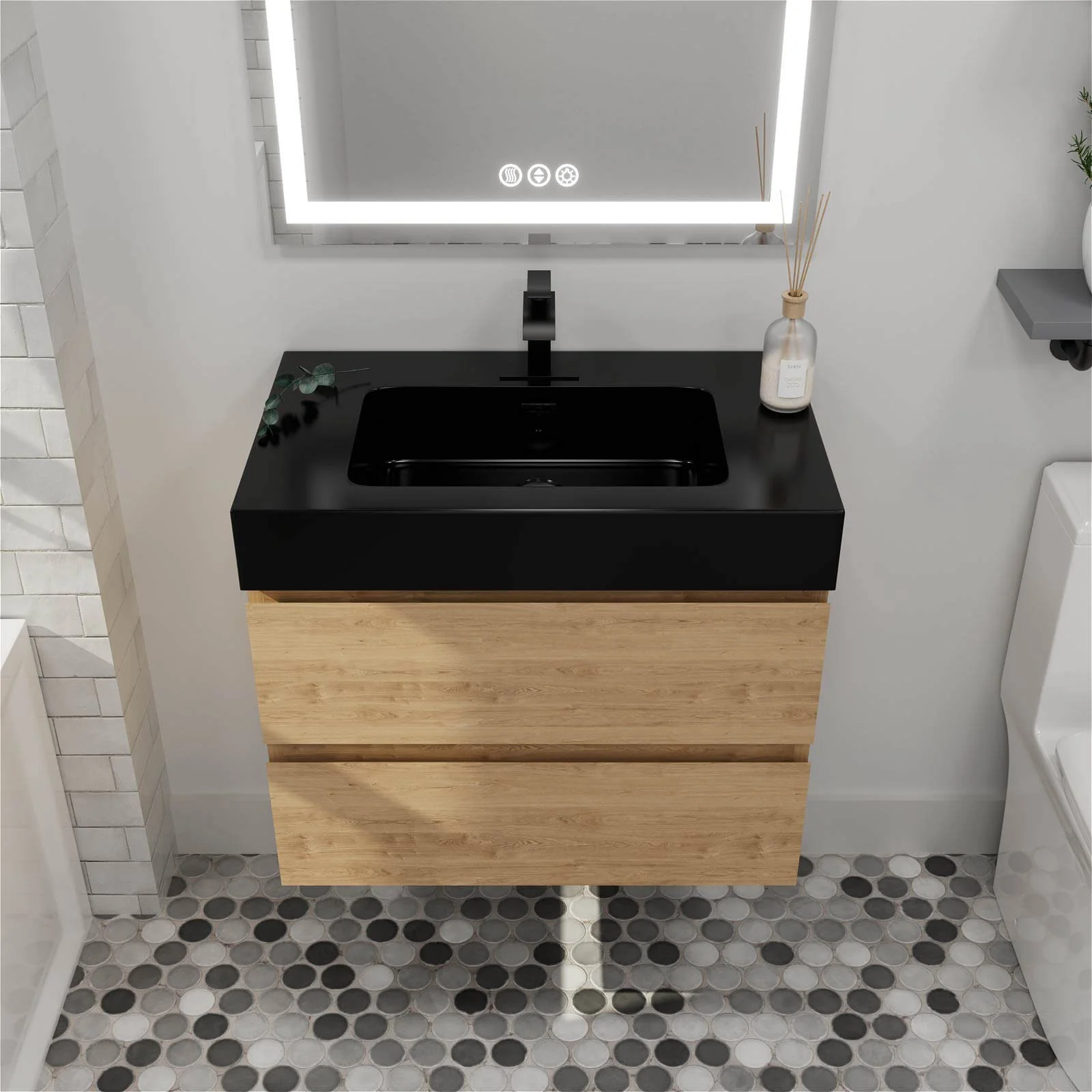 30" White Oak Contemporary Floating Bathroom Vanity - Image 2