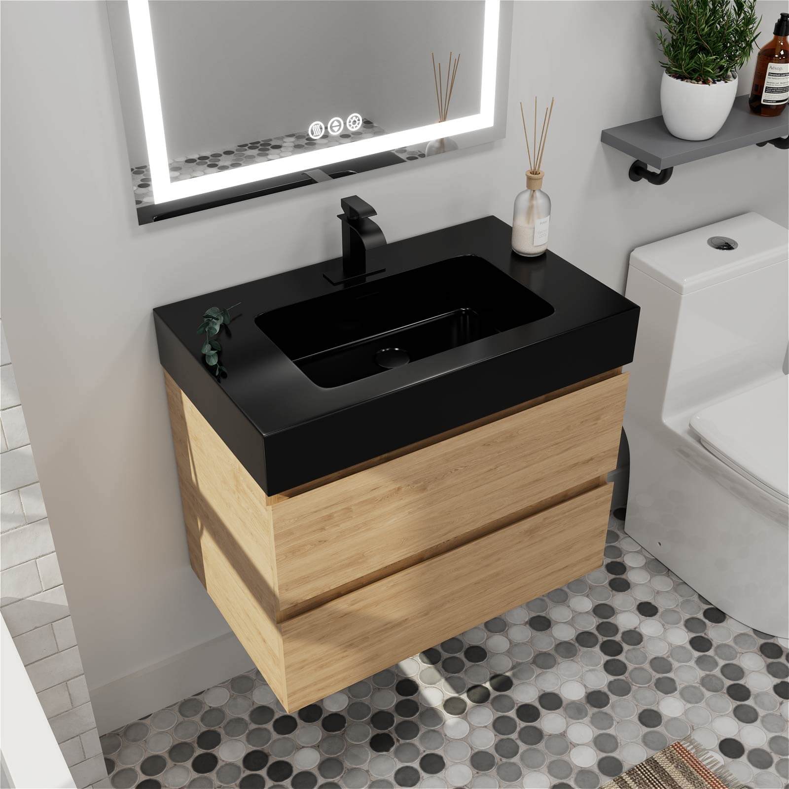 30" White Oak Contemporary Floating Bathroom Vanity - Image 4