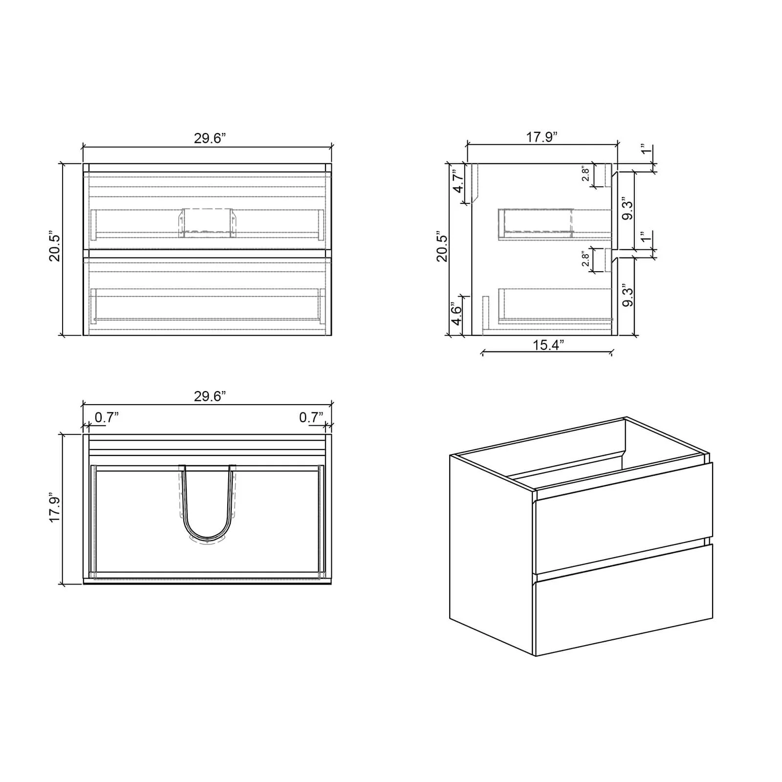 30" White Oak Contemporary Floating Bathroom Vanity - Image 8