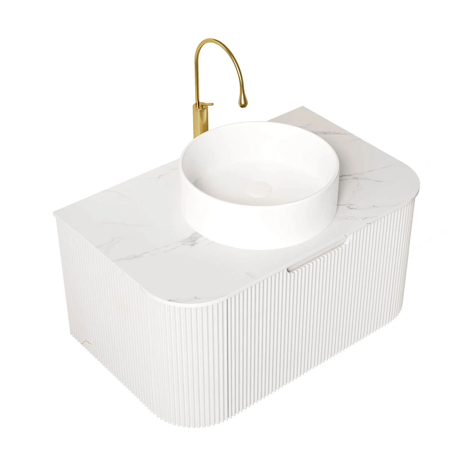 30" White Single Sink Sintered Stone Bathroom Vanity - Image 4