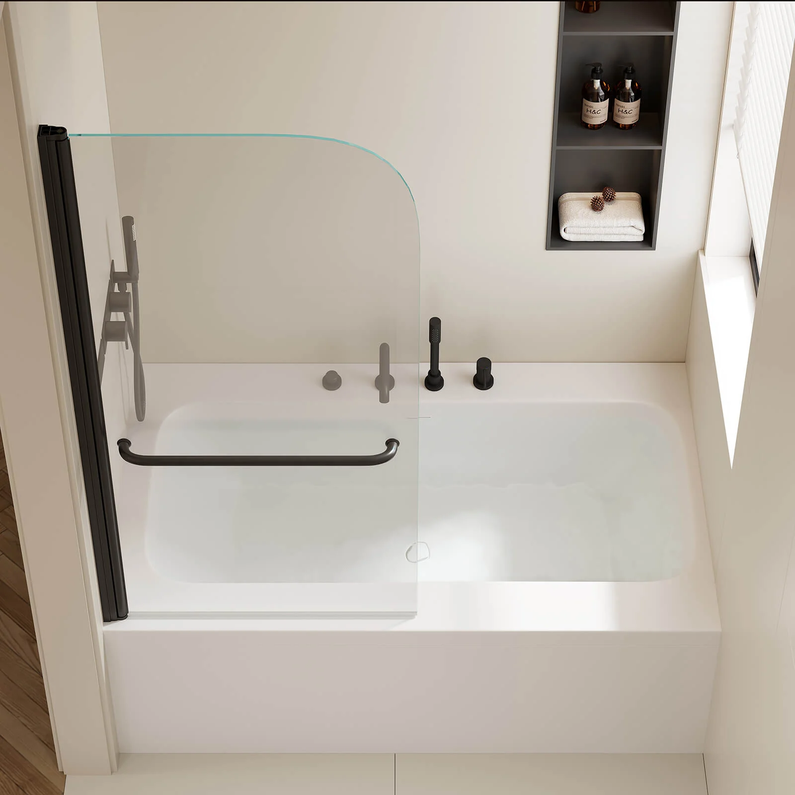 30" x 58" Matte Black Bathtub Pivot Shower Door - Image 4