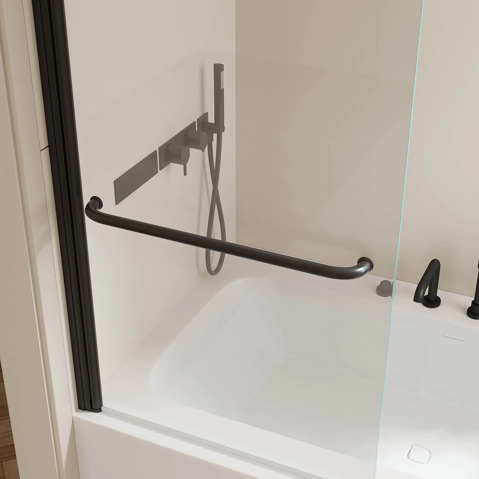 30" x 58" Matte Black Bathtub Pivot Shower Door - Image 7