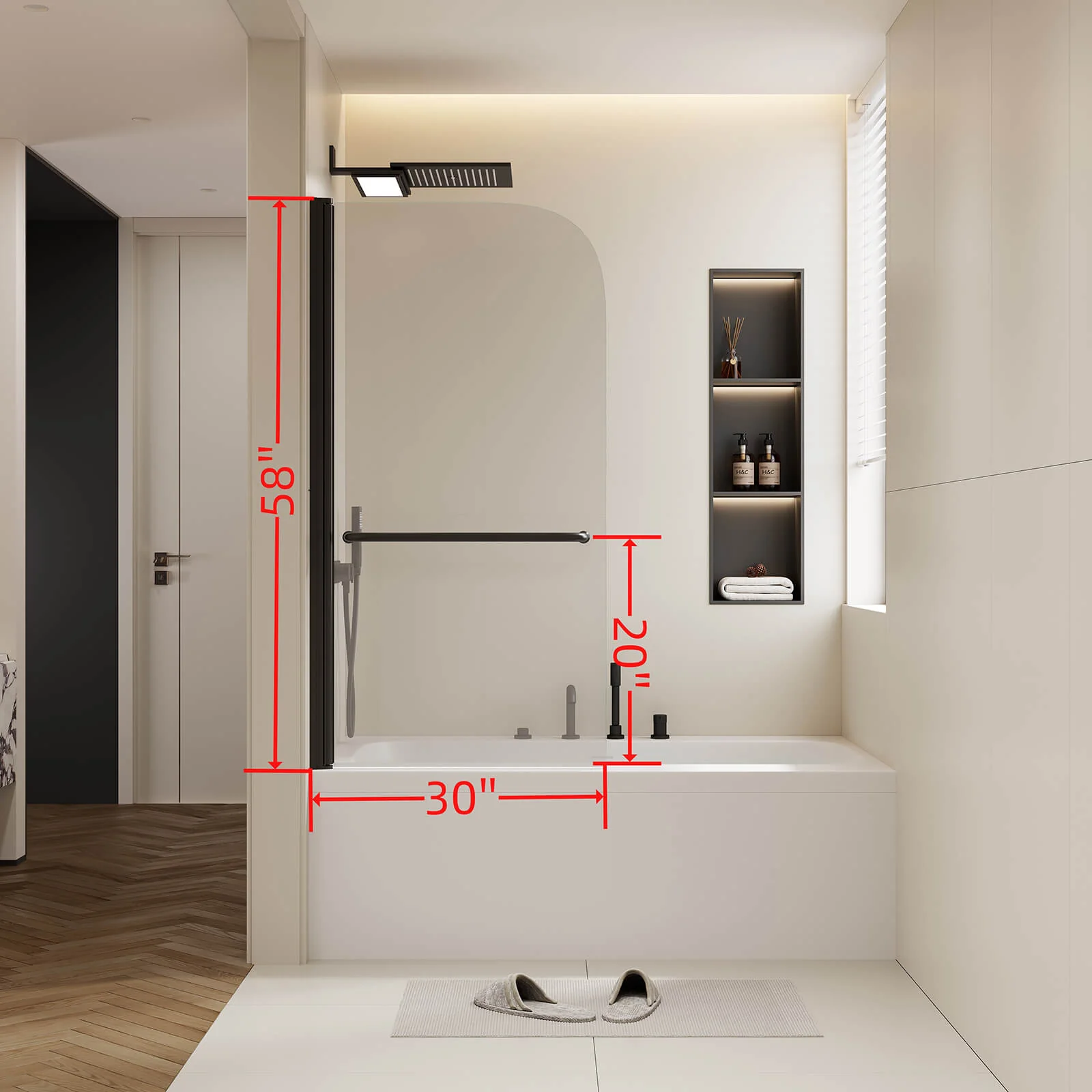 30" x 58" Matte Black Bathtub Pivot Shower Door - Image 8