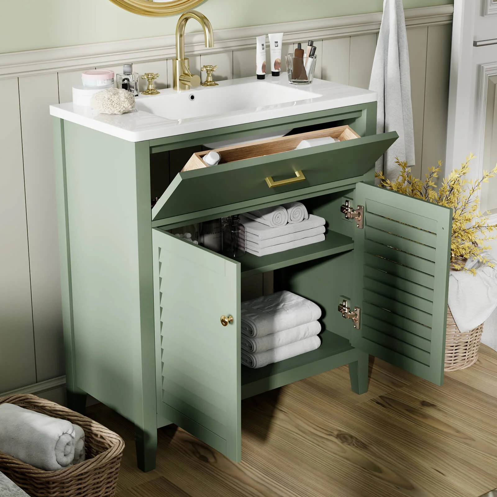 30" Bathroom Vanity with 2 Louvered Cabinet Doors - Image 2