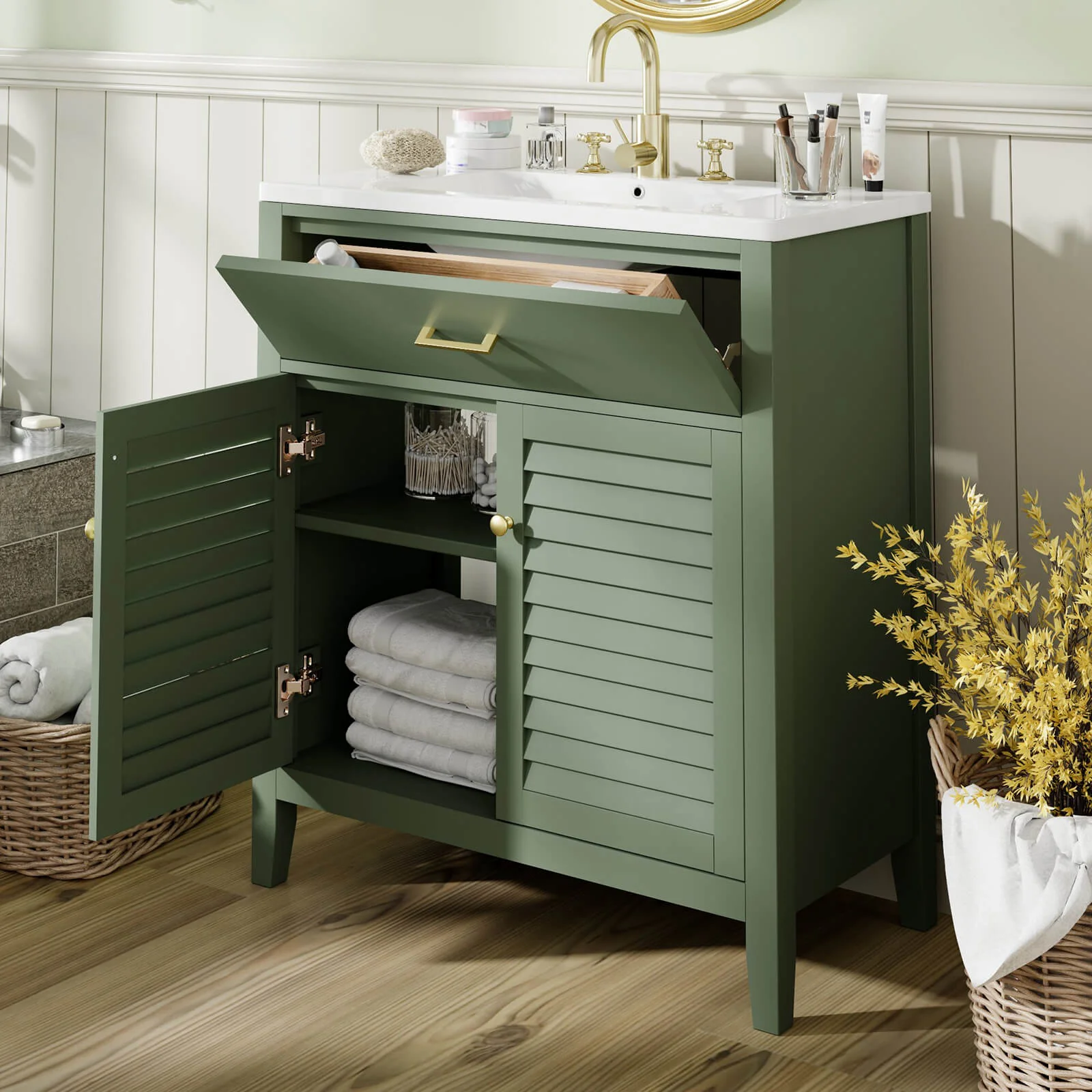 30" Bathroom Vanity with 2 Louvered Cabinet Doors - Image 3