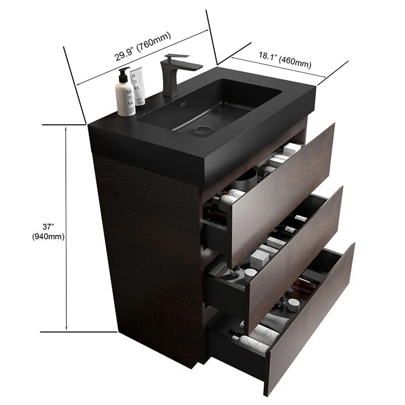 30" Bathroom Vanity with Sink Floor-Mounted One-Piece Sink Cabinet - Image 15