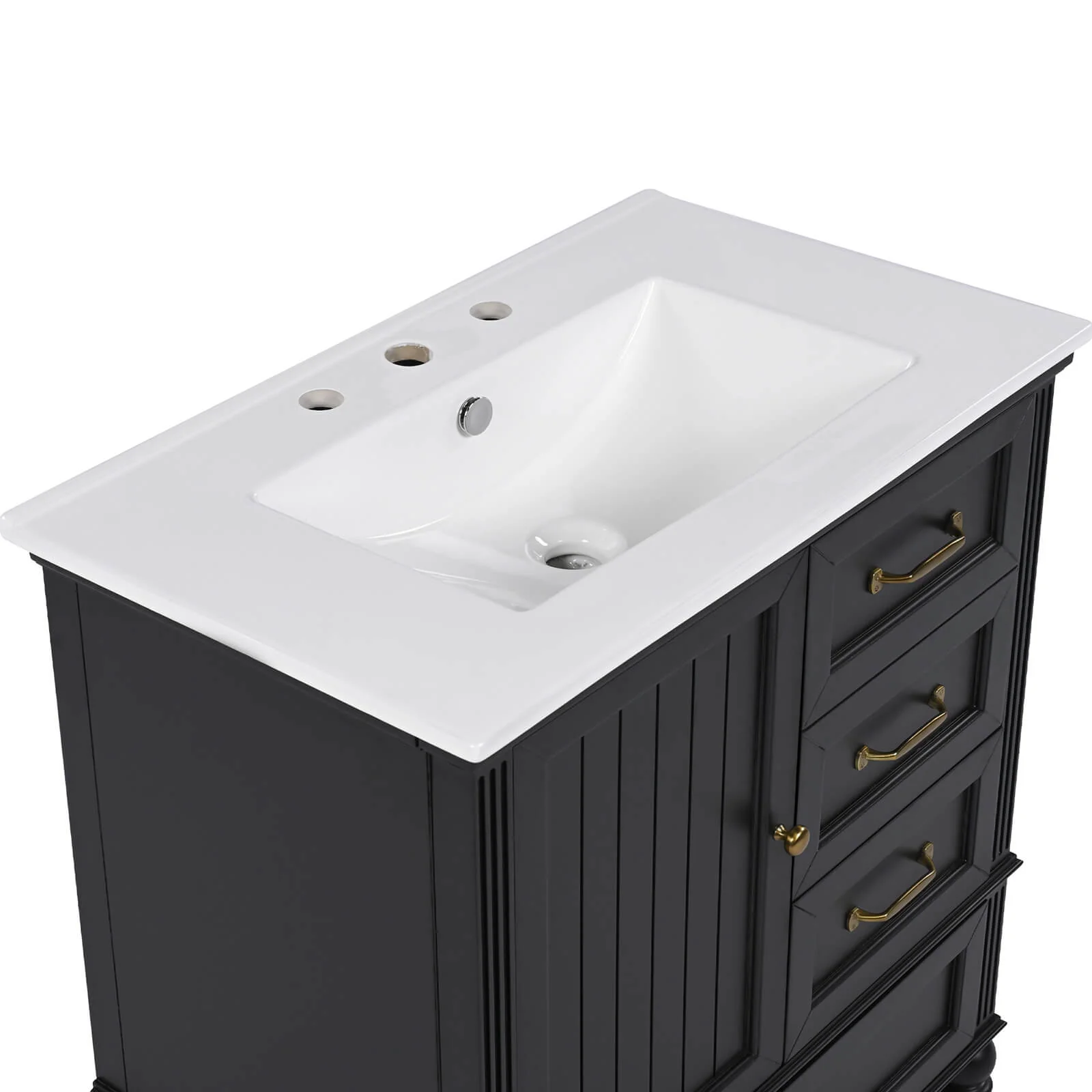 30" Black Acacia Wood Vanity with Bottom Drawers - Image 14