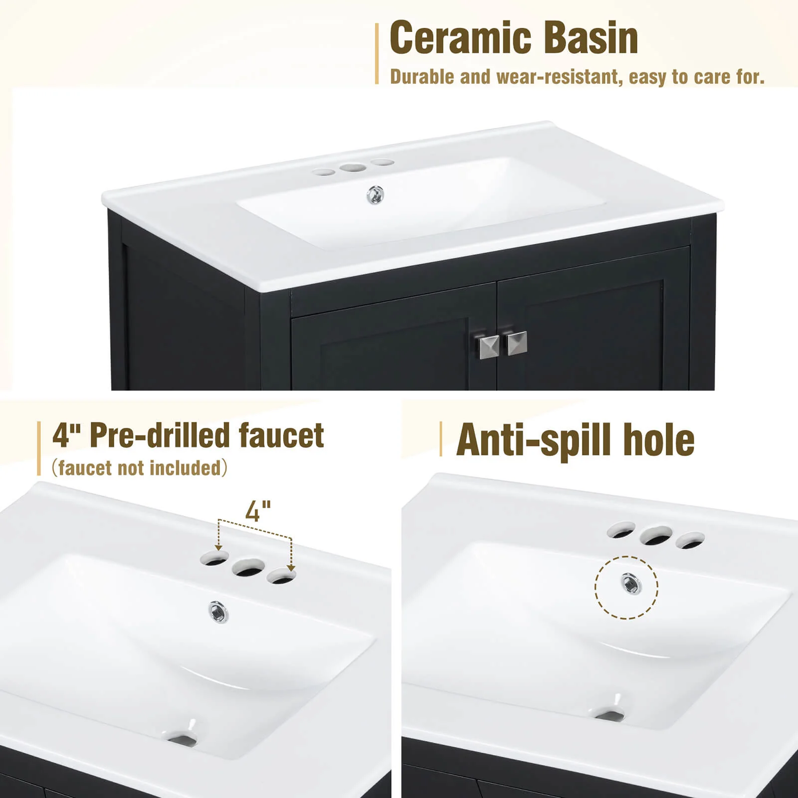 30'' Black Bathroom Vanity with Built-In Shelf - Image 14