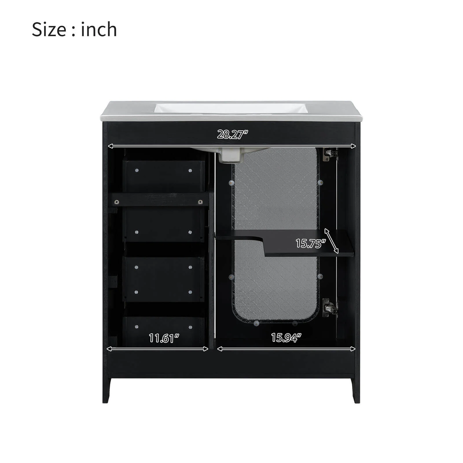 30" Black Bathroom Vanity with Frosted Glass Door - Image 11