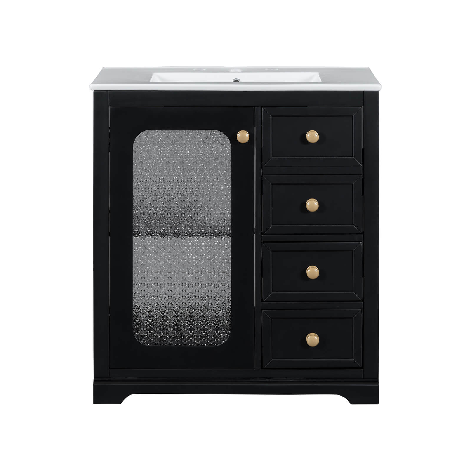 30" Black Bathroom Vanity with Frosted Glass Door - Image 12