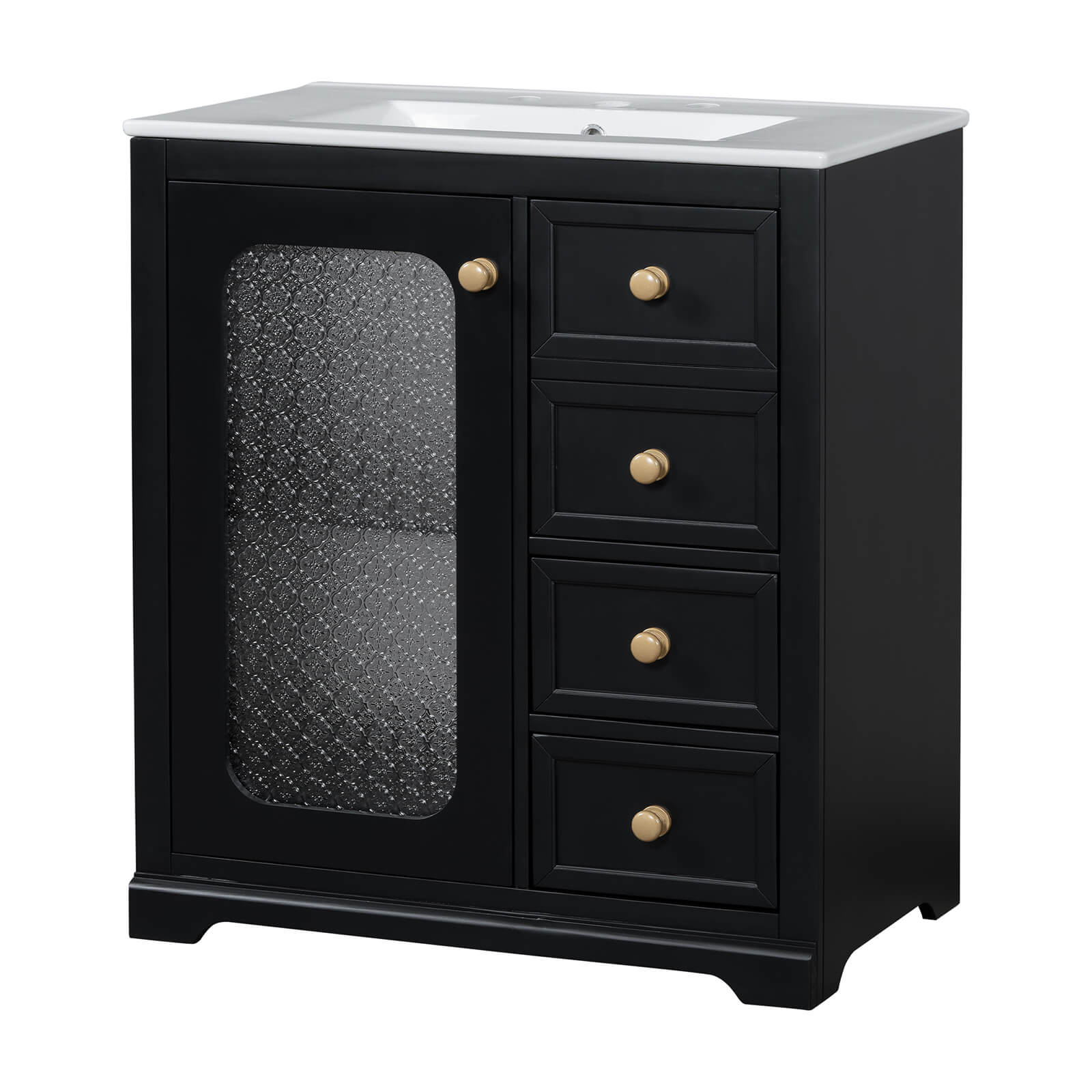 30" Black Bathroom Vanity with Frosted Glass Door - Image 13