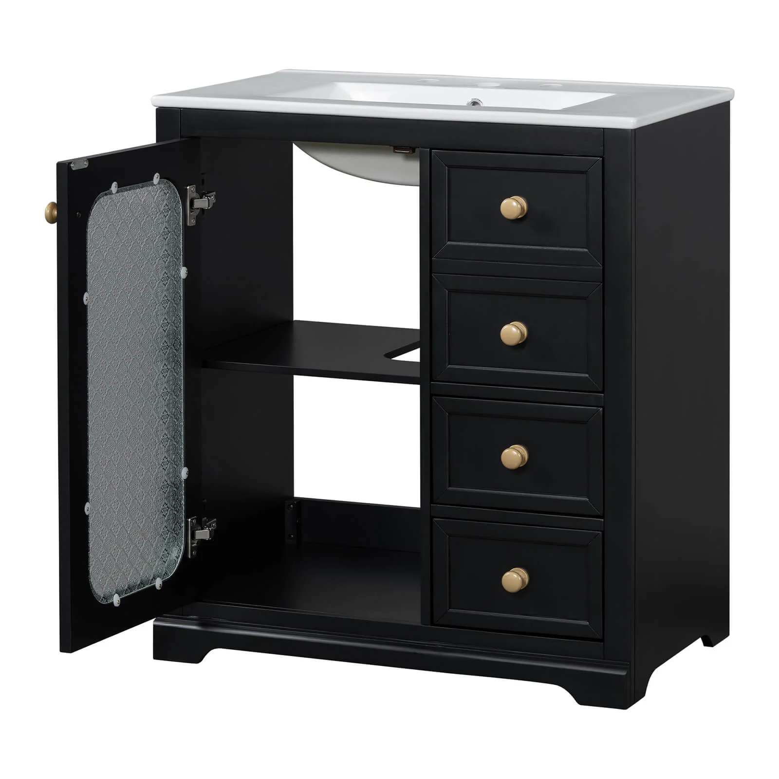 30" Black Bathroom Vanity with Frosted Glass Door - Image 14