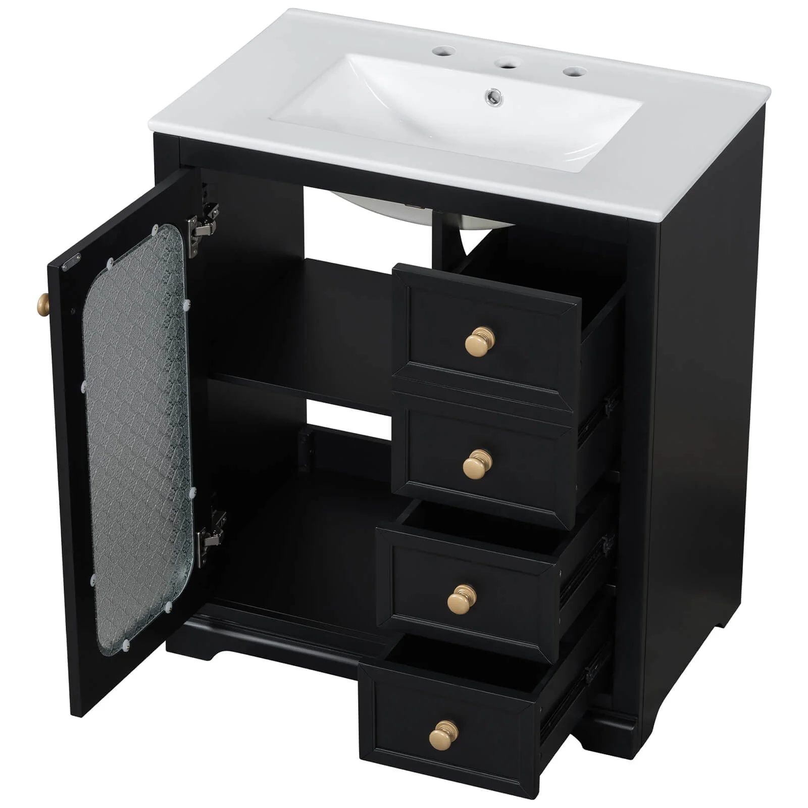 30" Black Bathroom Vanity with Frosted Glass Door - Image 15
