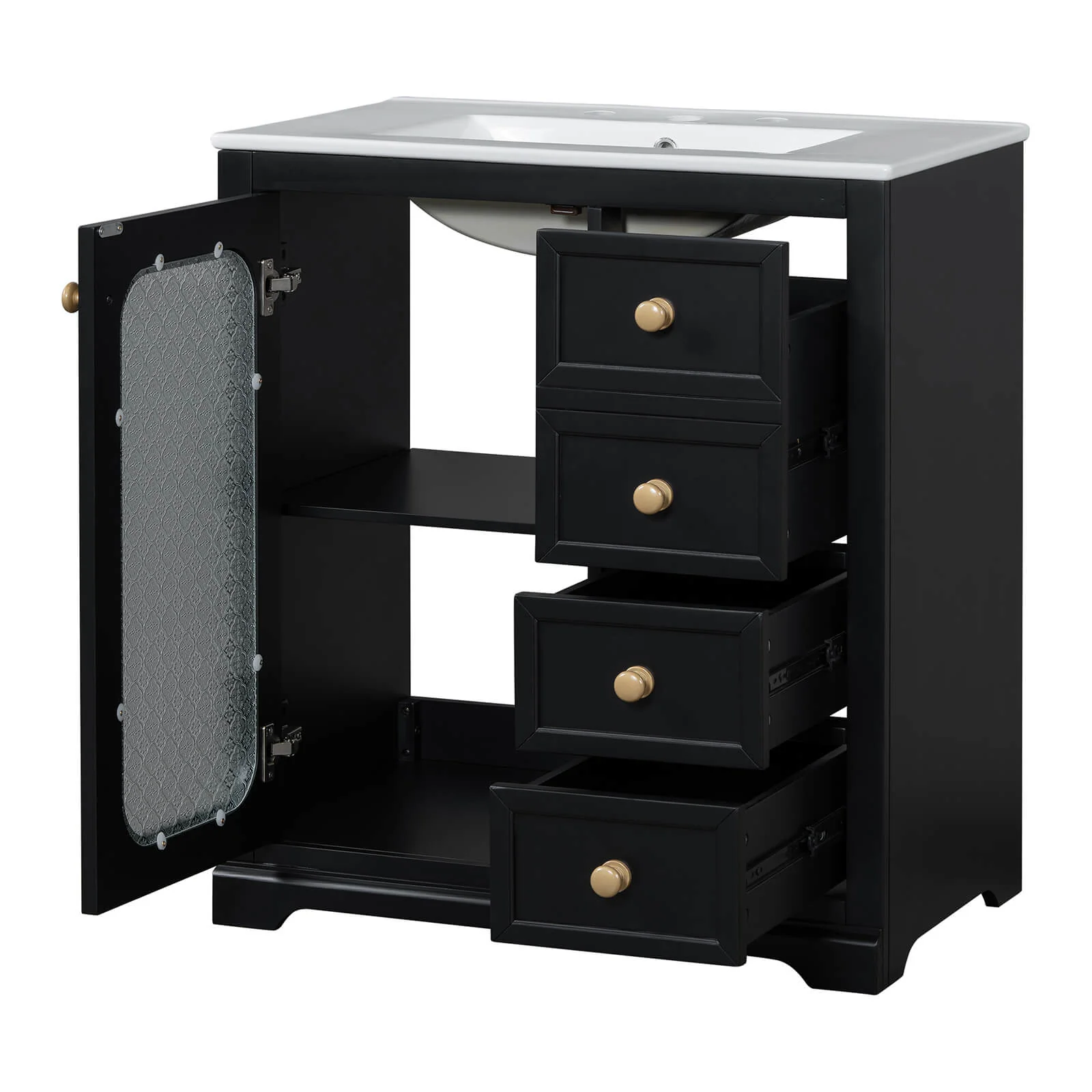 30" Black Bathroom Vanity with Frosted Glass Door - Image 16