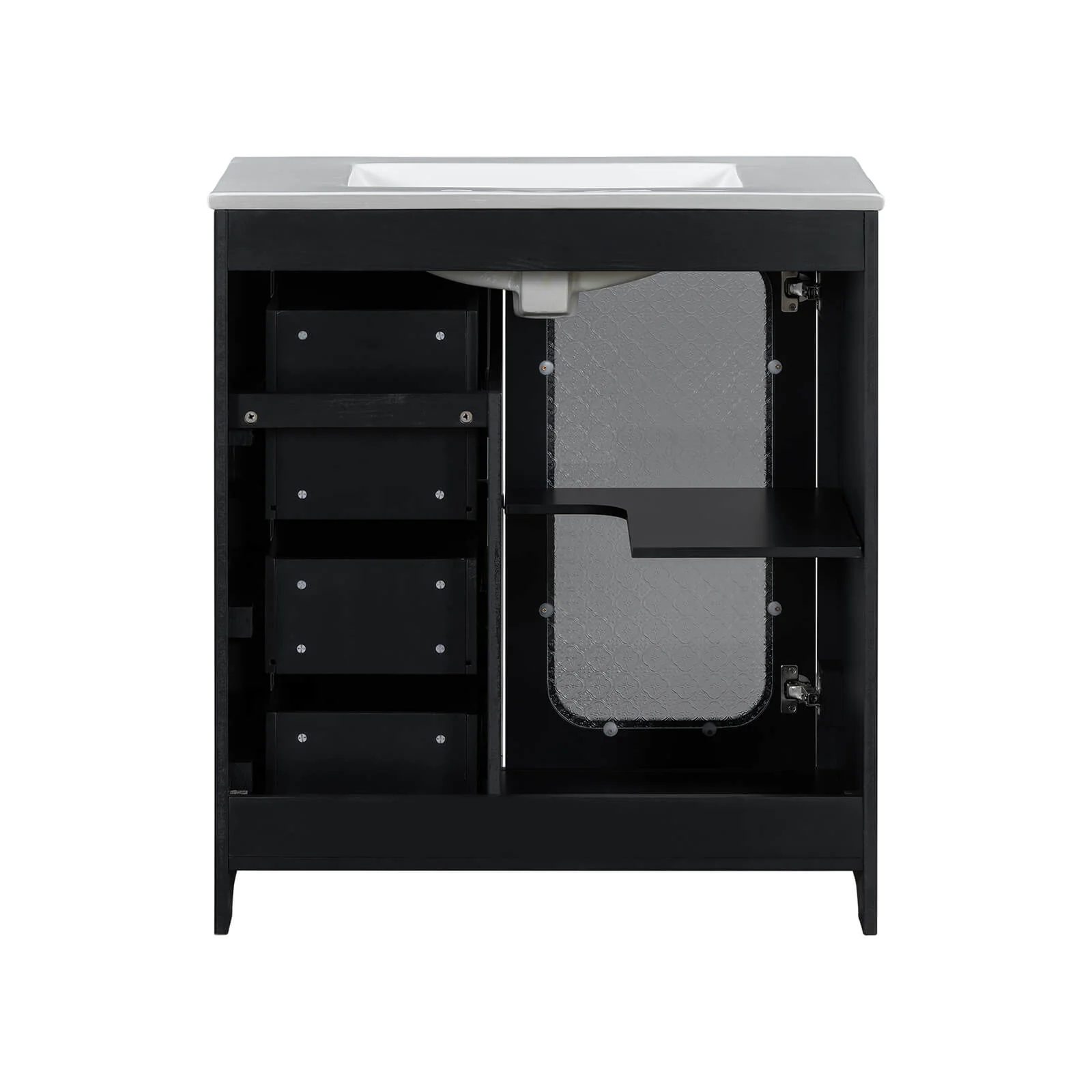 30" Black Bathroom Vanity with Frosted Glass Door - Image 17