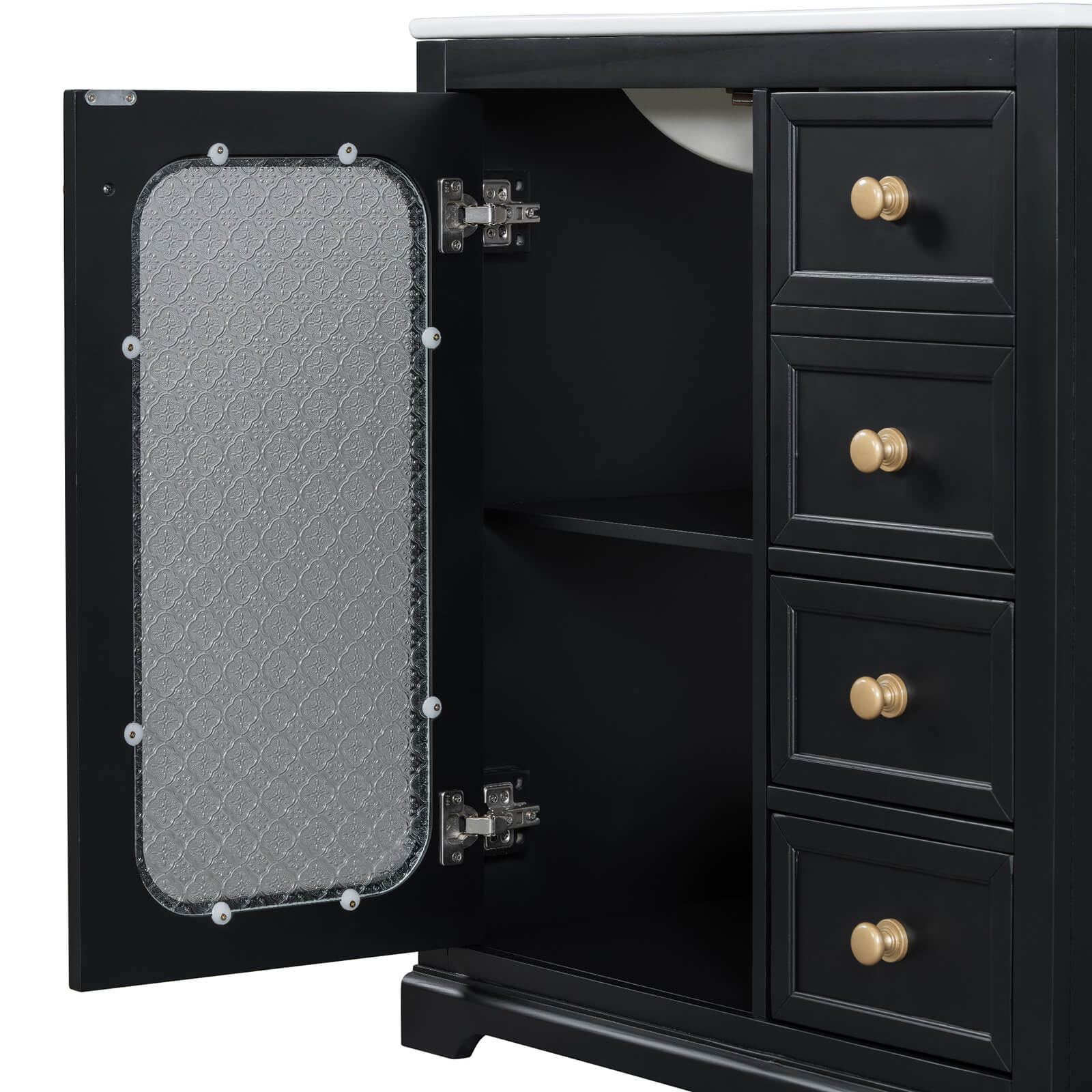 30" Black Bathroom Vanity with Frosted Glass Door - Image 18