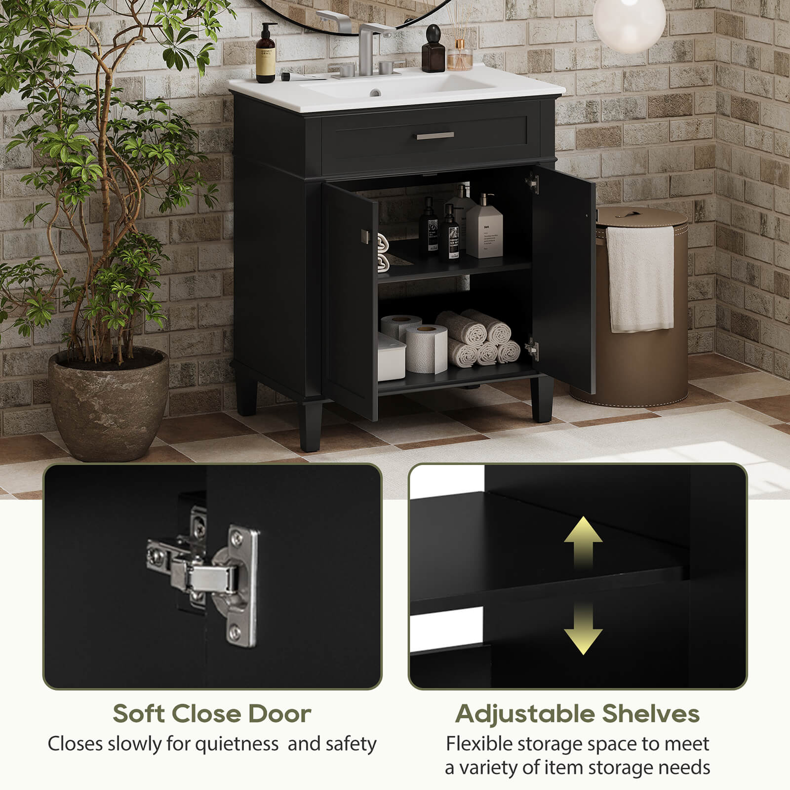 30" Black Bathroom Vanity with Undermount Ceramic Sink - Image 6