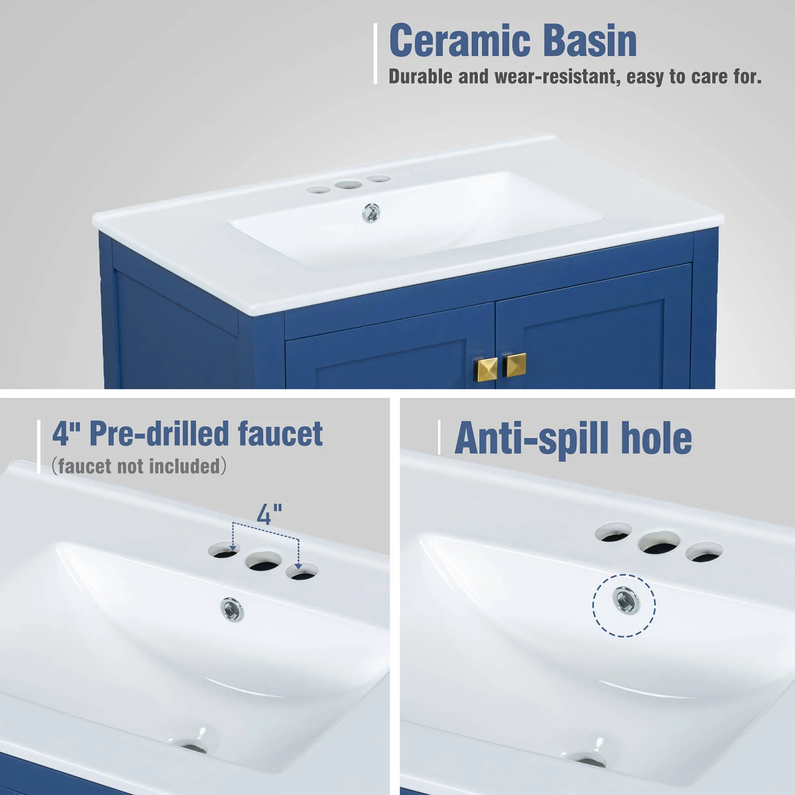 30'' Blue Bathroom Vanity with Built-In Shelf - Image 13