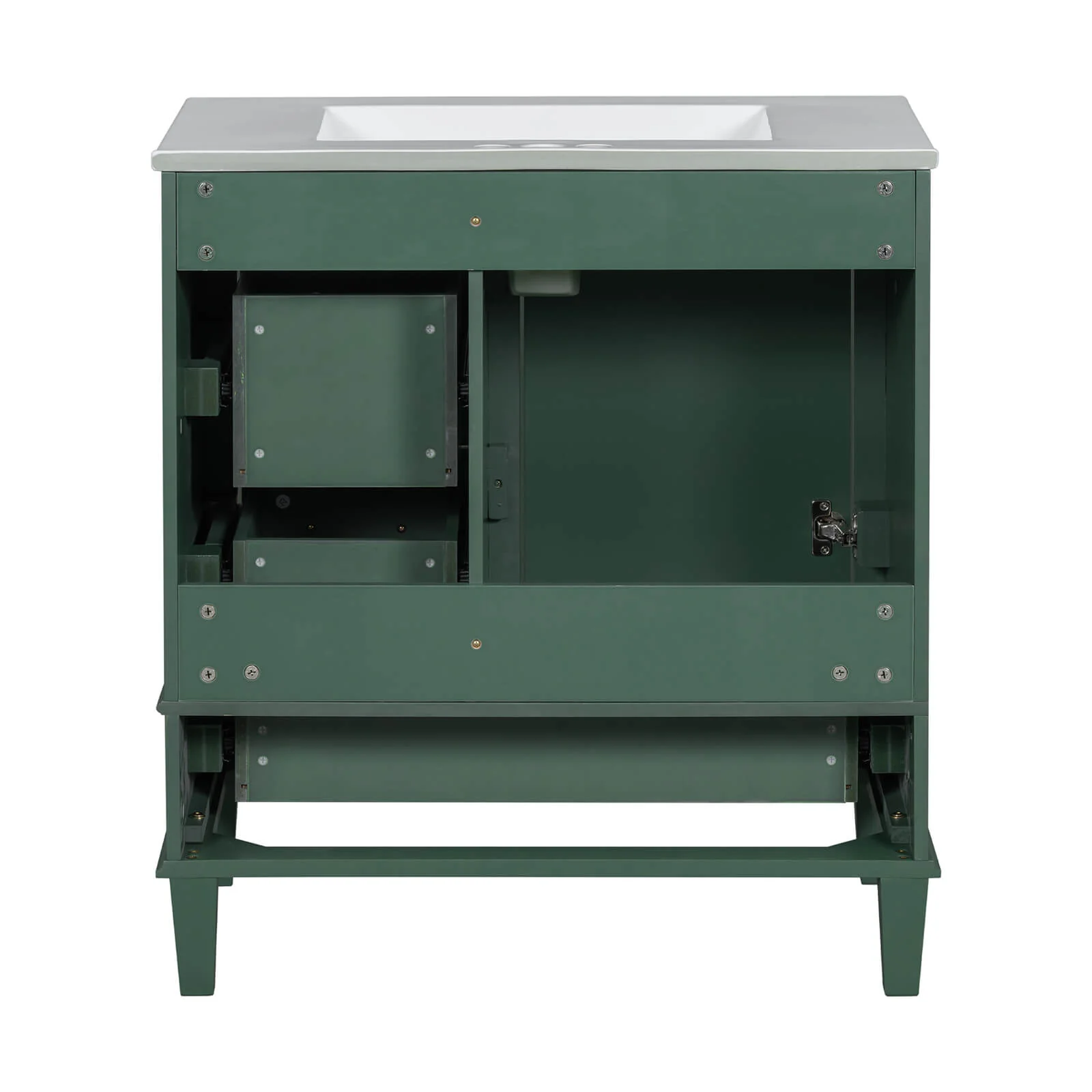30" Dark Green Solid Wood Bathroom Vanity with Premium Ceramic Basin - Image 21
