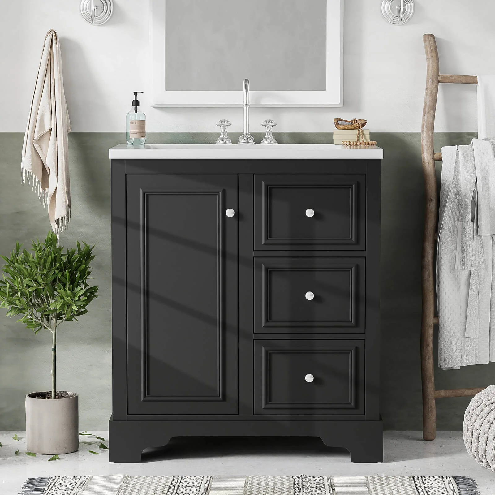 30" Floor Mount Single Sink Bathroom Vanity in Black