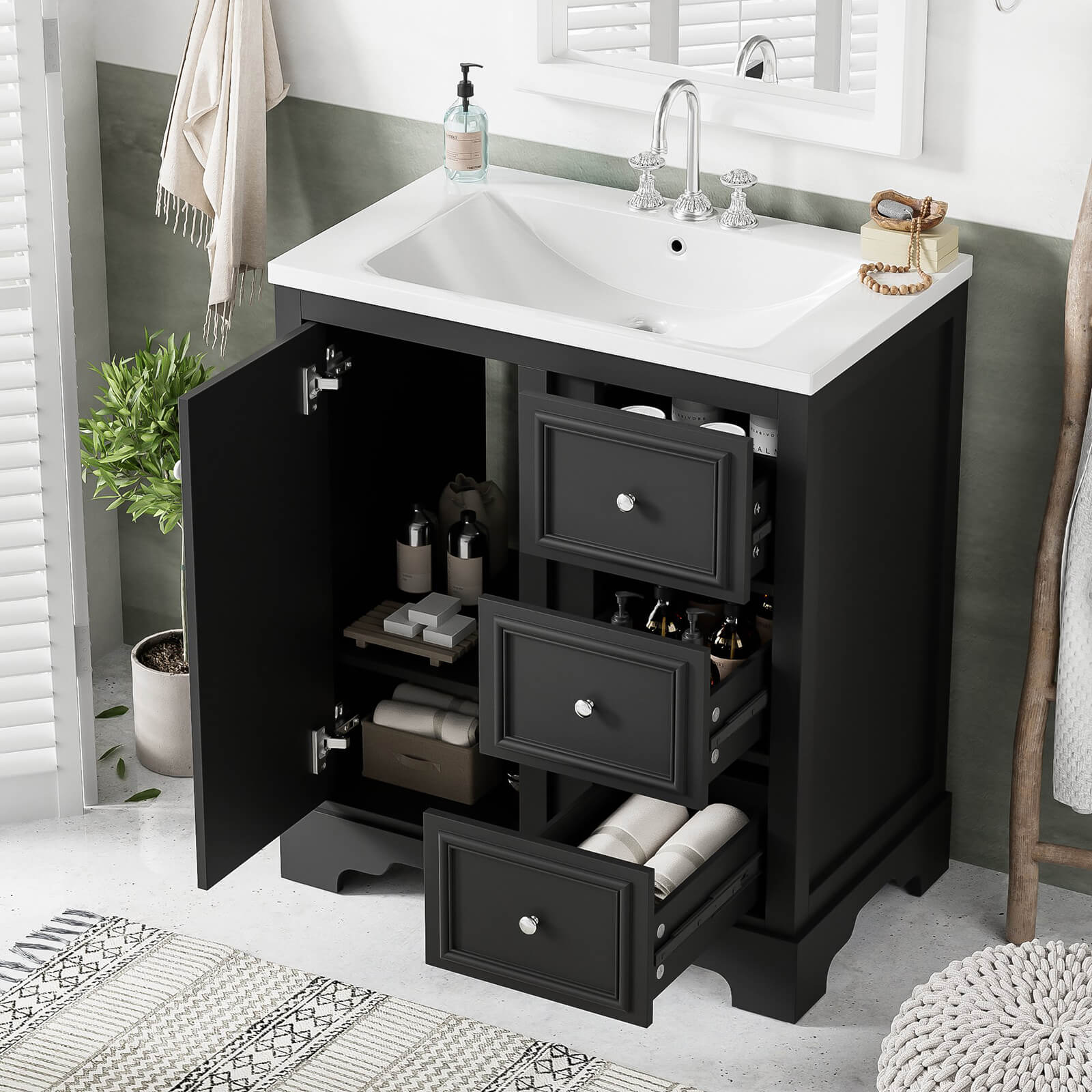 30" Floor Mount Single Sink Bathroom Vanity in Black - Image 2