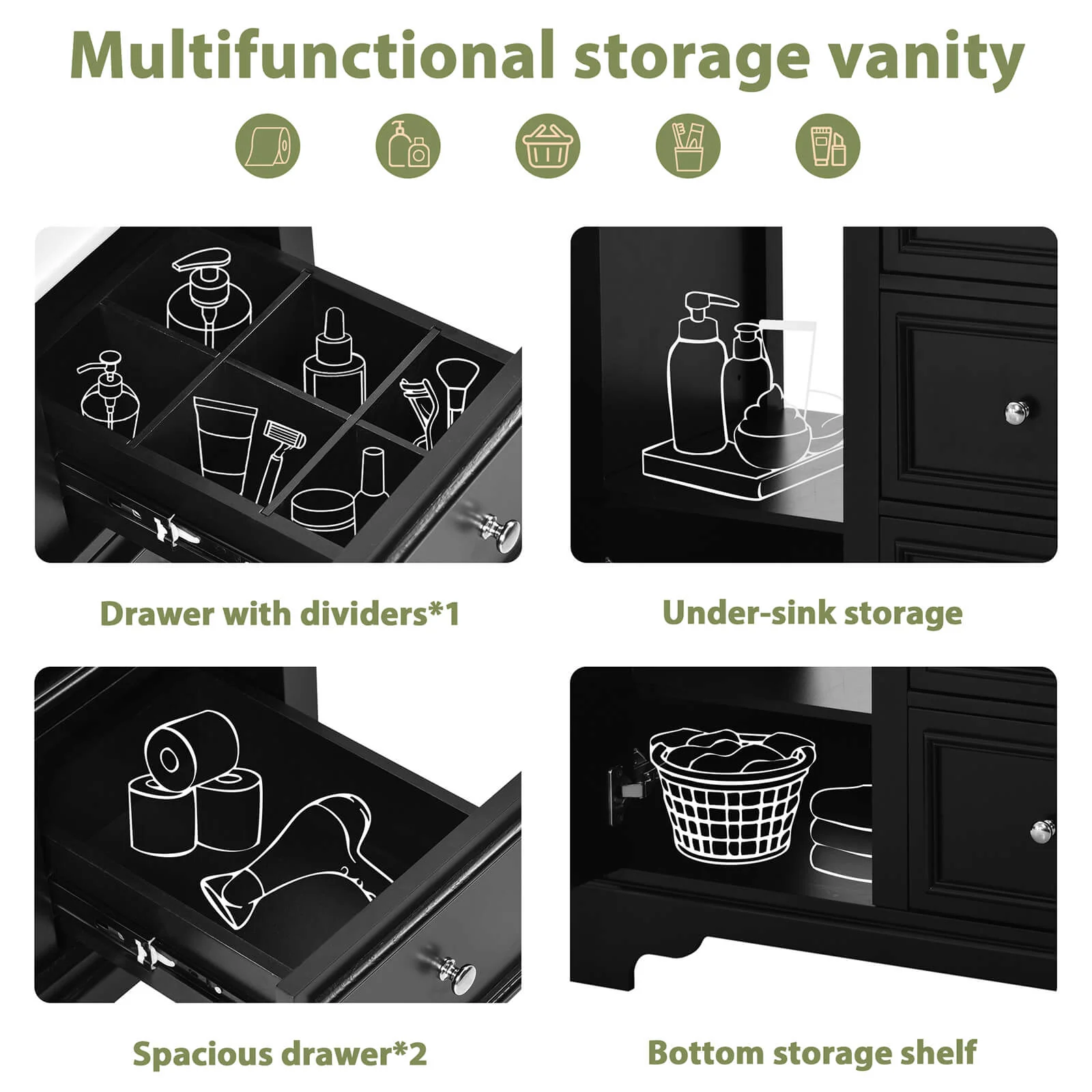 30" Floor Mount Single Sink Bathroom Vanity in Black - Image 4
