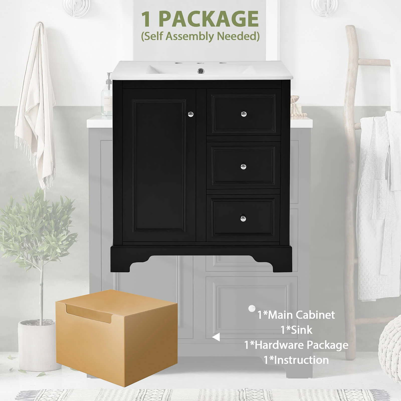 30" Floor Mount Single Sink Bathroom Vanity in Black - Image 7