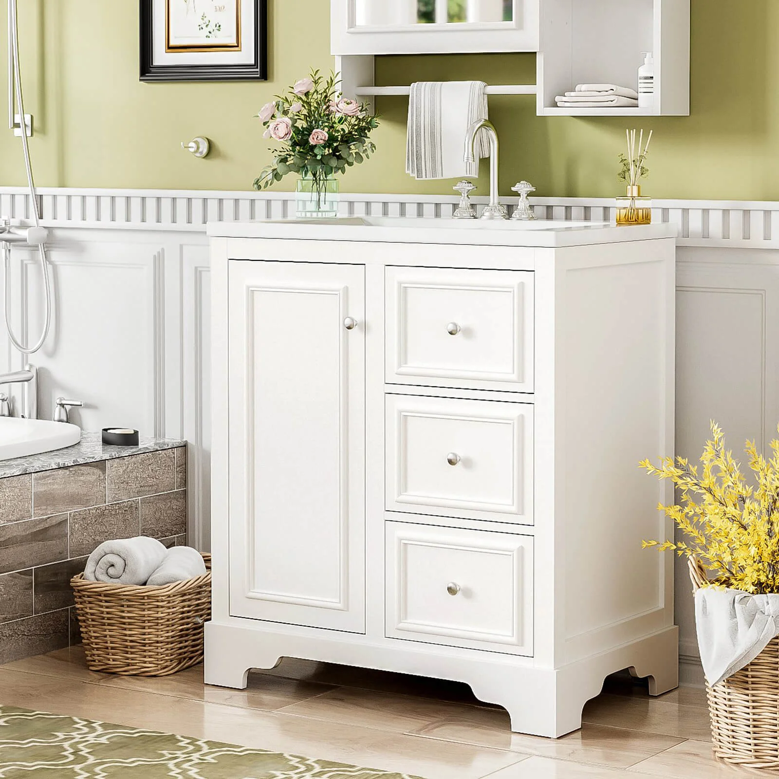 30" Floor Mount Single Sink Bathroom Vanity in White - Image 3