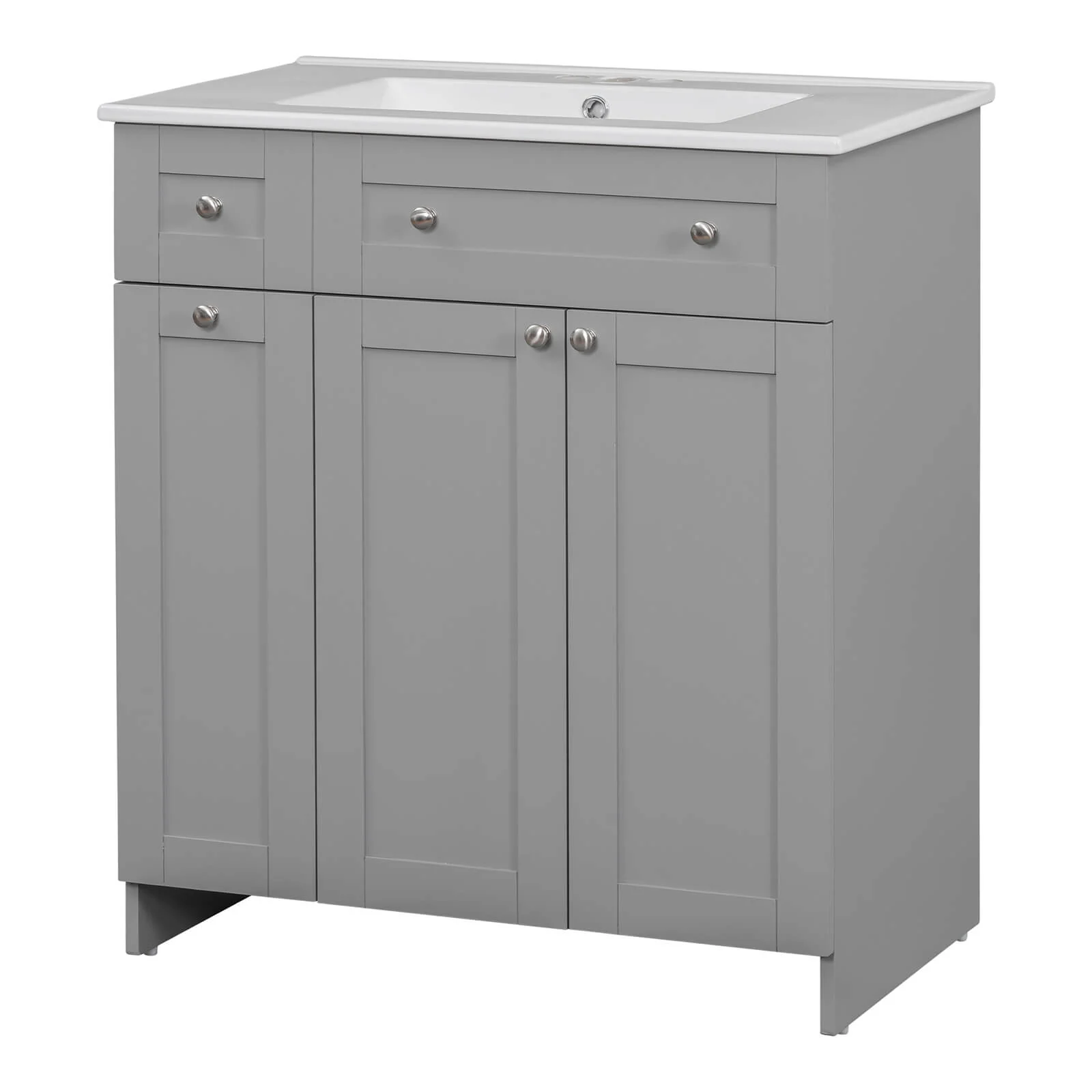 30" Gray Bathroom Vanity with Soft-Close Doors - Image 2