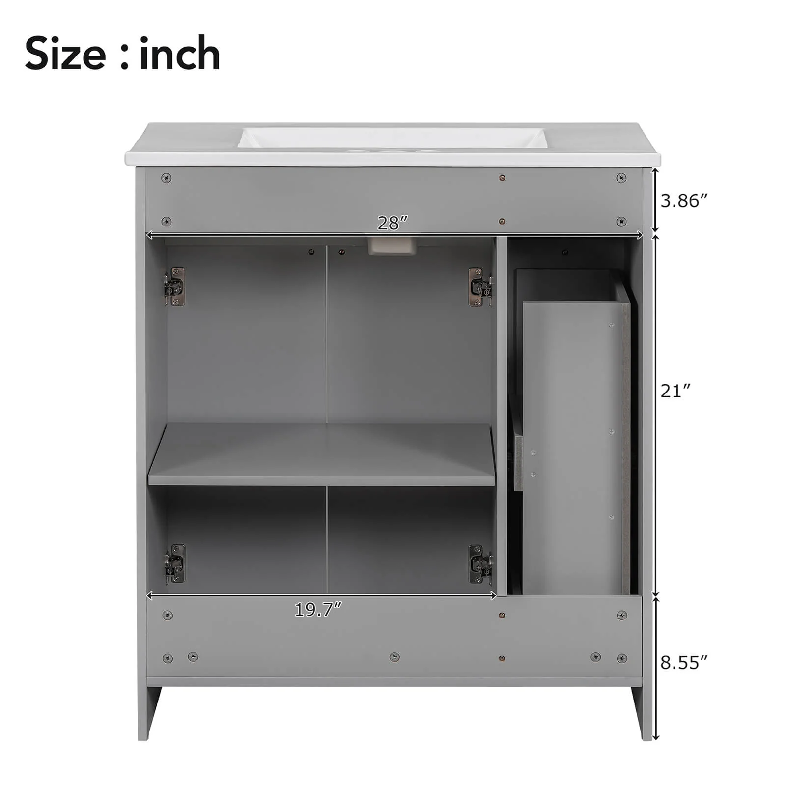 30" Gray Bathroom Vanity with Soft-Close Doors - Image 4