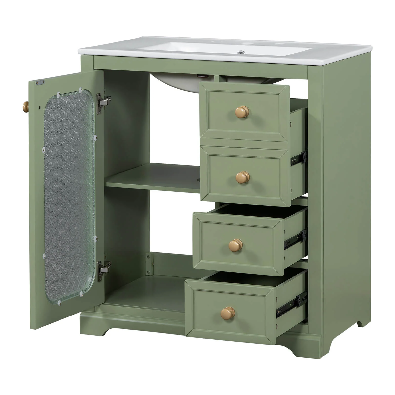 30" Green Bathroom Vanity with Frosted Glass Door - Image 15