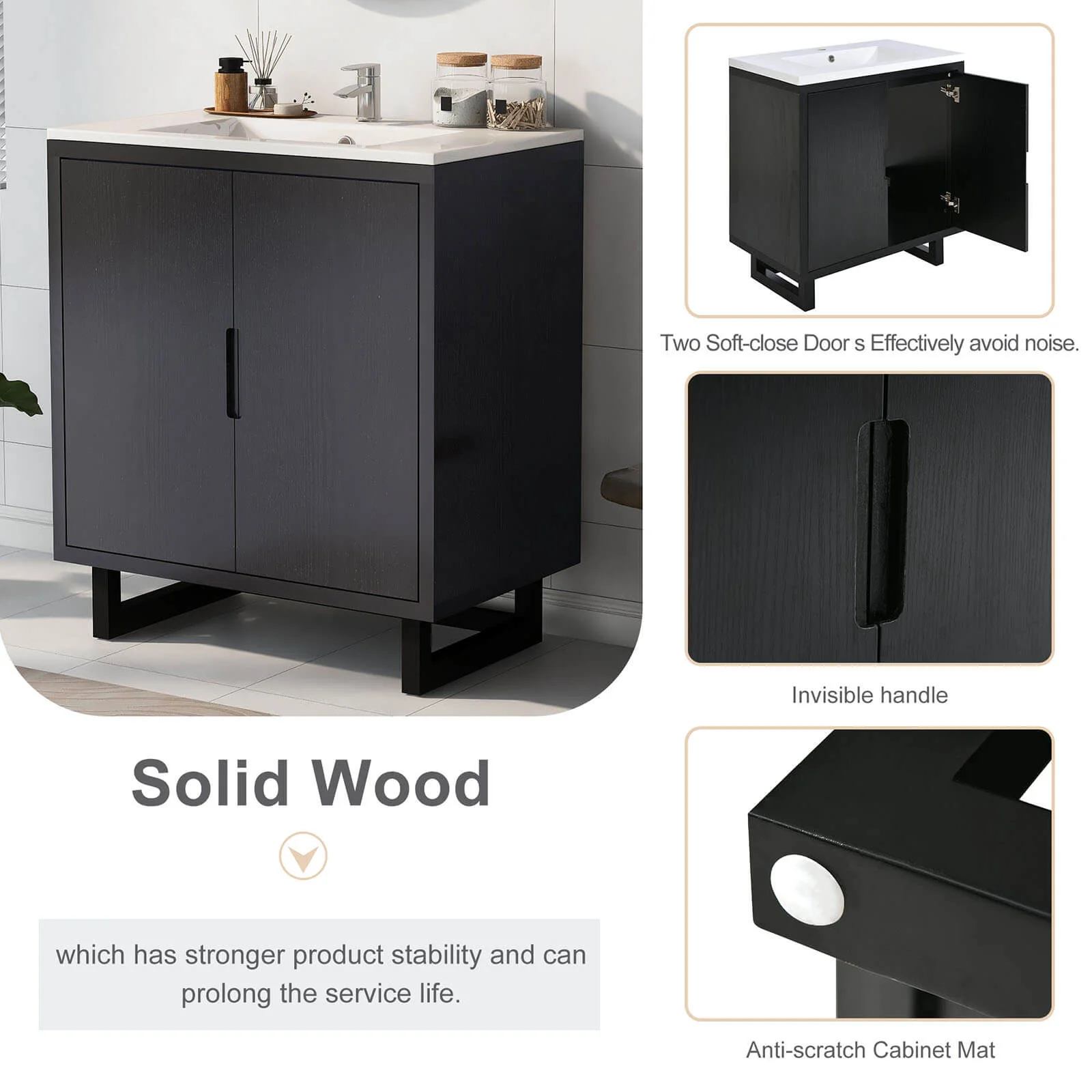 30" Minimalist Black Bathroom Vanity - Image 3