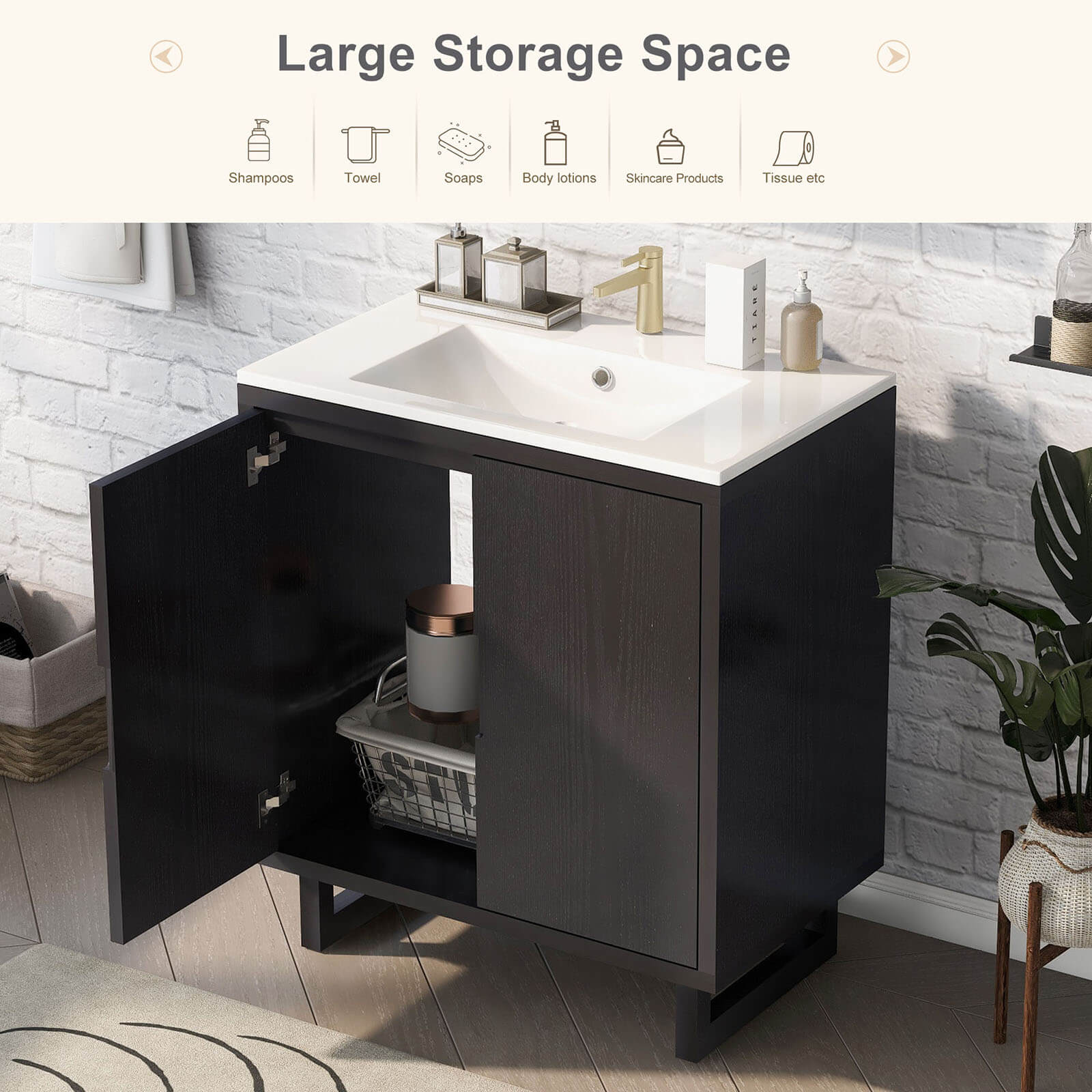 30" Minimalist Black Bathroom Vanity - Image 5
