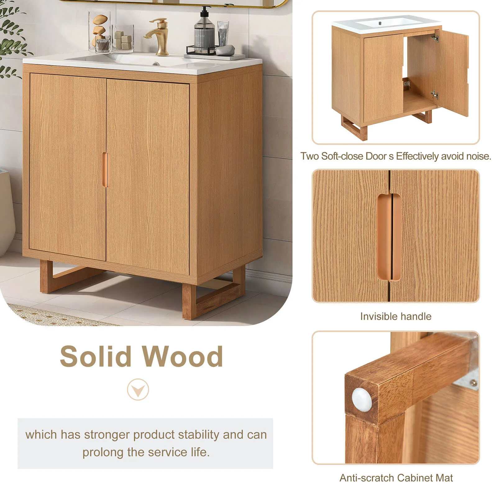 30" Minimalist Burlywood Bathroom Vanity - Image 3
