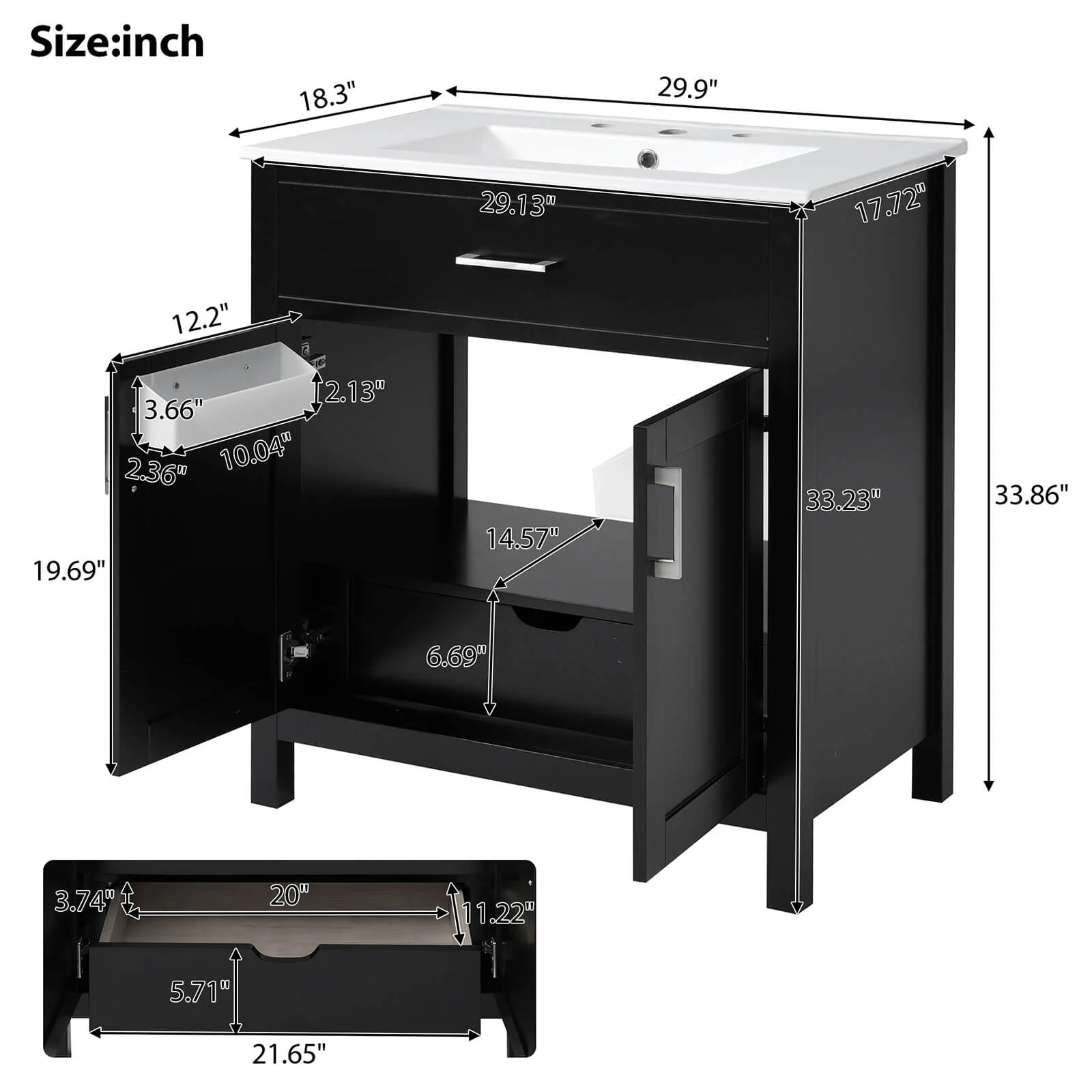 30" Modern Black Silk Finish Freestanding Vanity - Image 10
