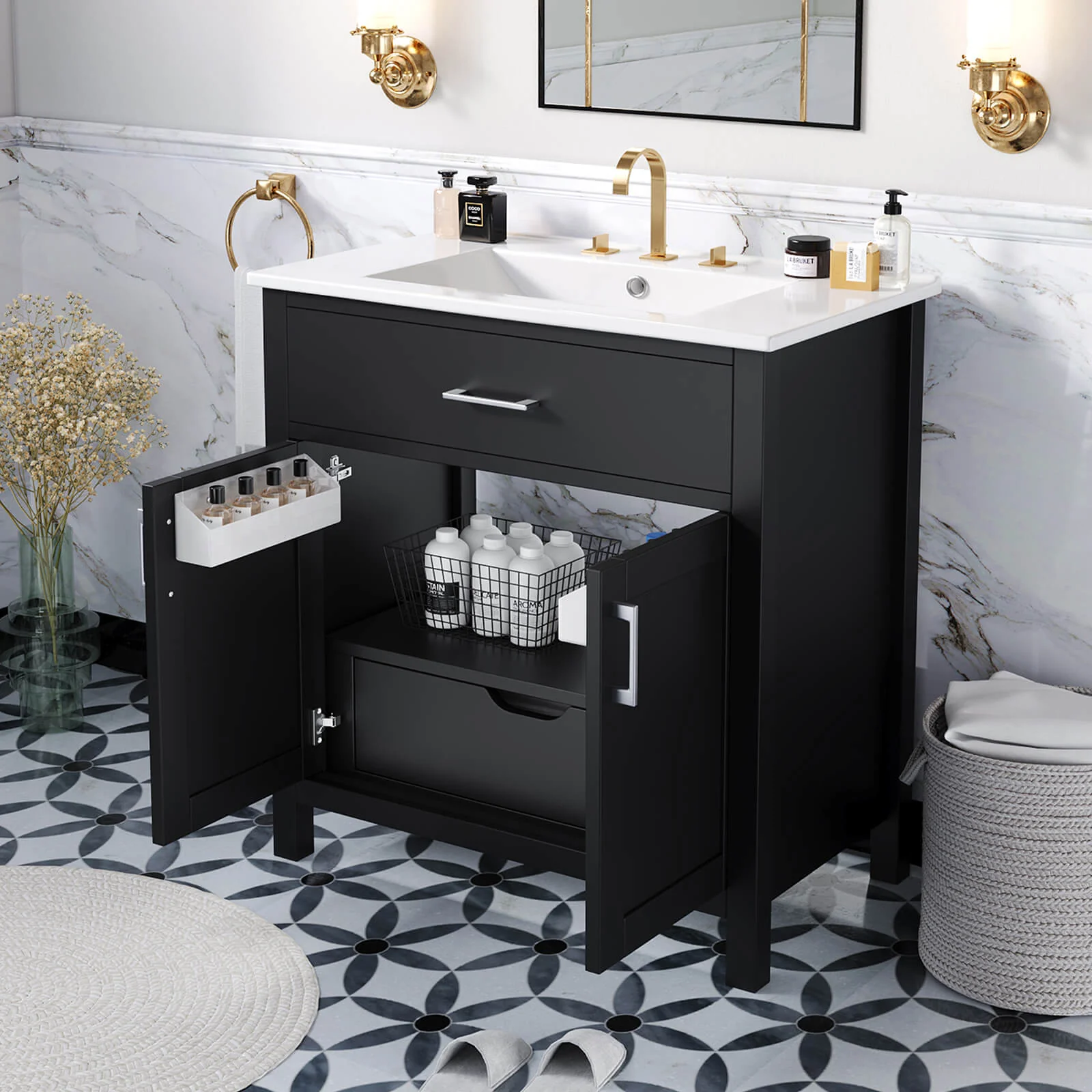 30" Modern Black Silk Finish Freestanding Vanity - Image 3