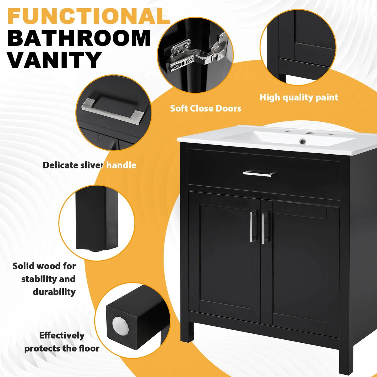 30" Modern Black Silk Finish Freestanding Vanity - Image 5