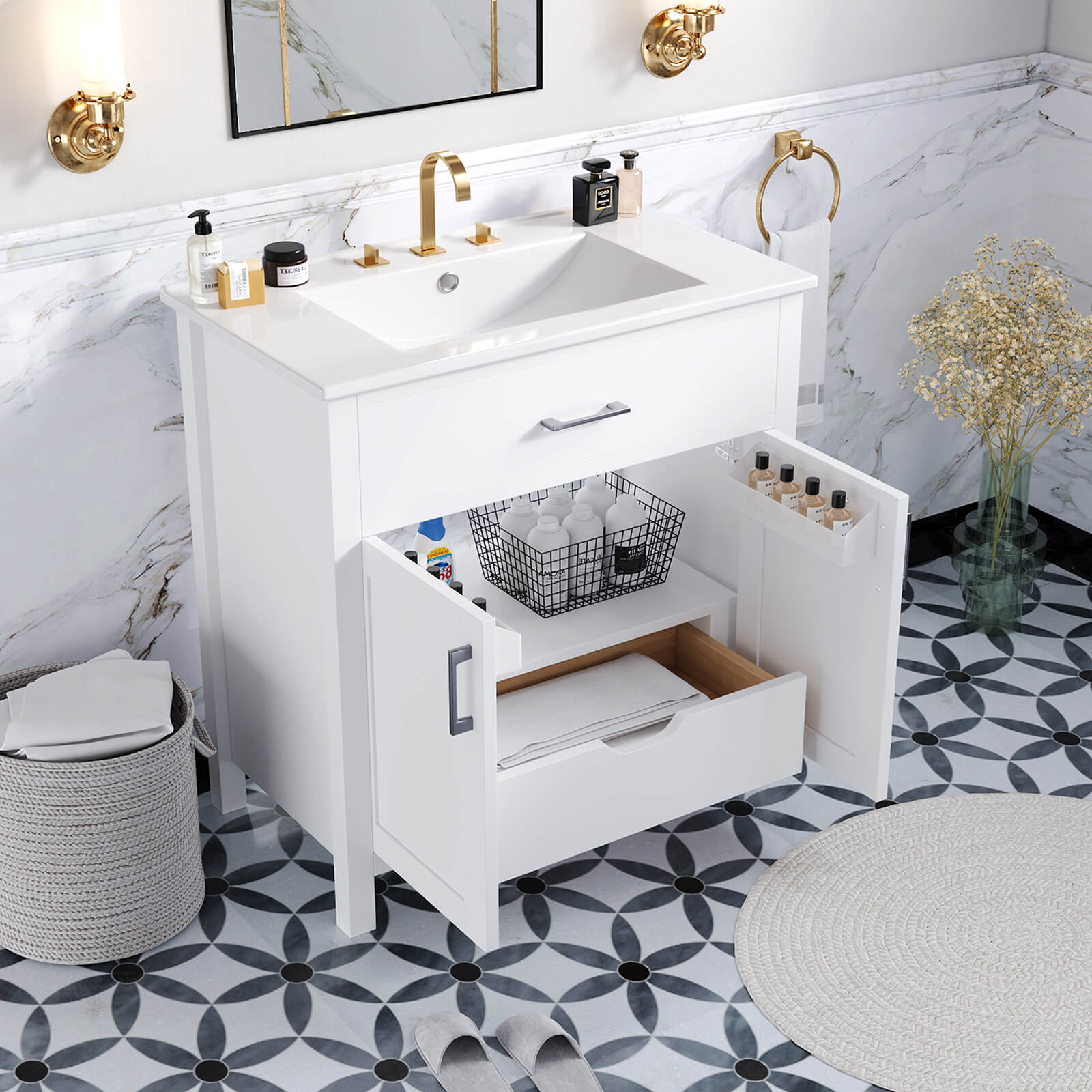 30" Modern White Silk Finish Freestanding Vanity - Image 4