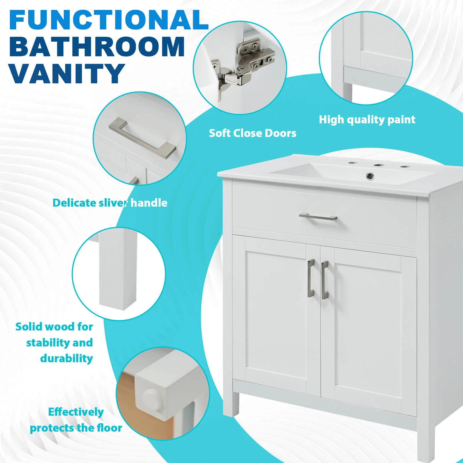 30" Modern White Silk Finish Freestanding Vanity - Image 5