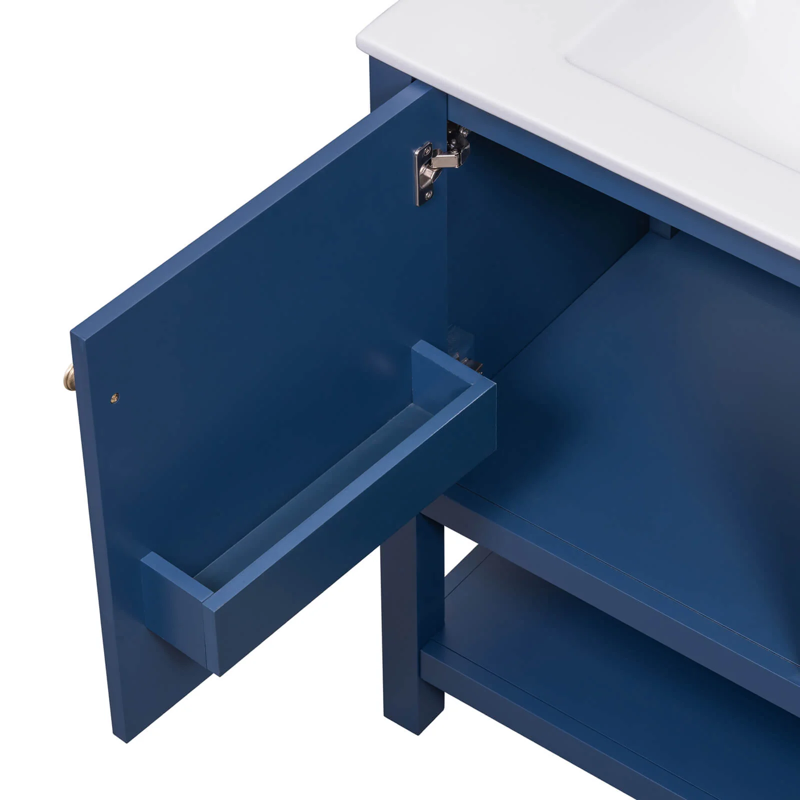30" Navy Blue Freestanding Bathroom Vanity with Open Shelves - Image 19