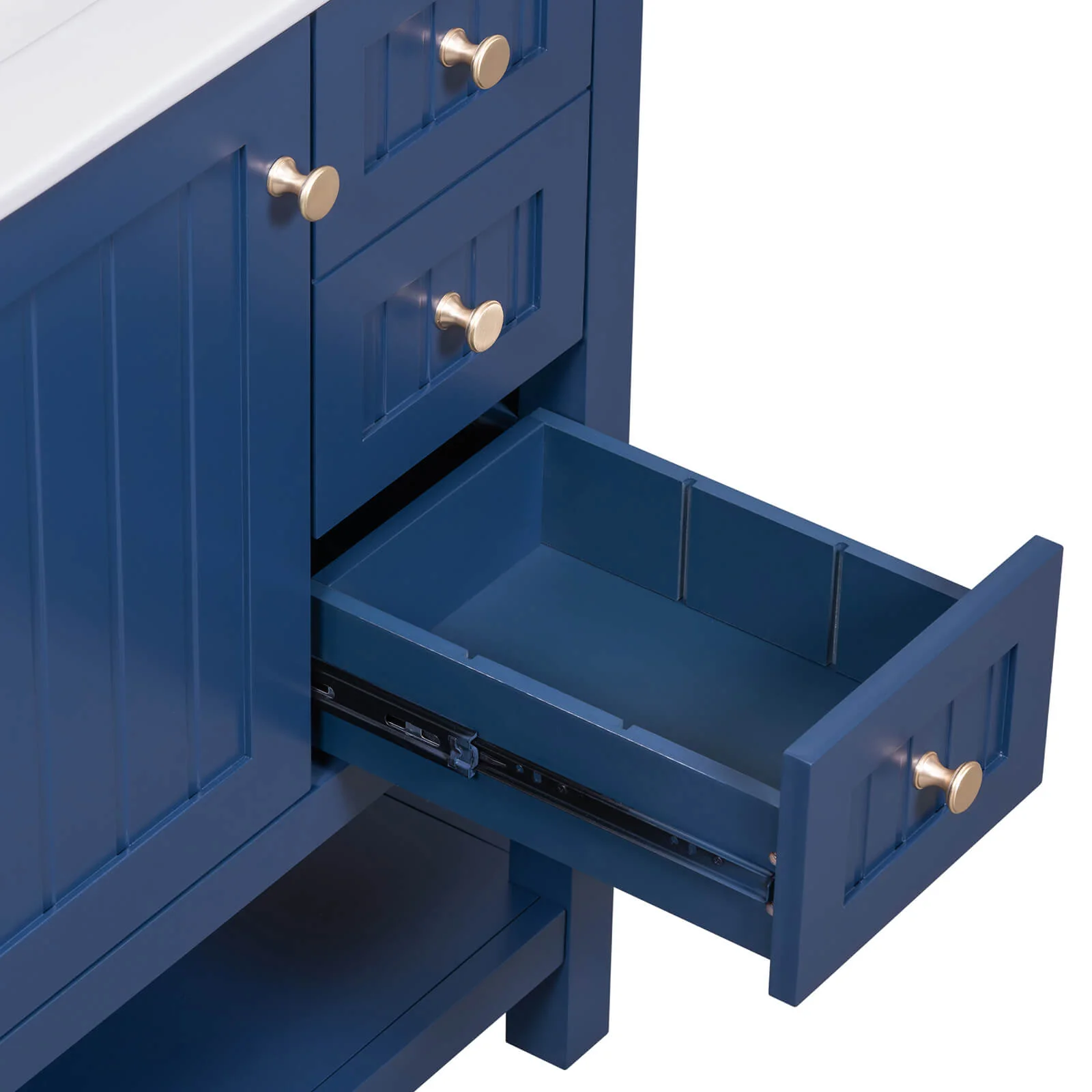 30" Navy Blue Freestanding Bathroom Vanity with Open Shelves - Image 20