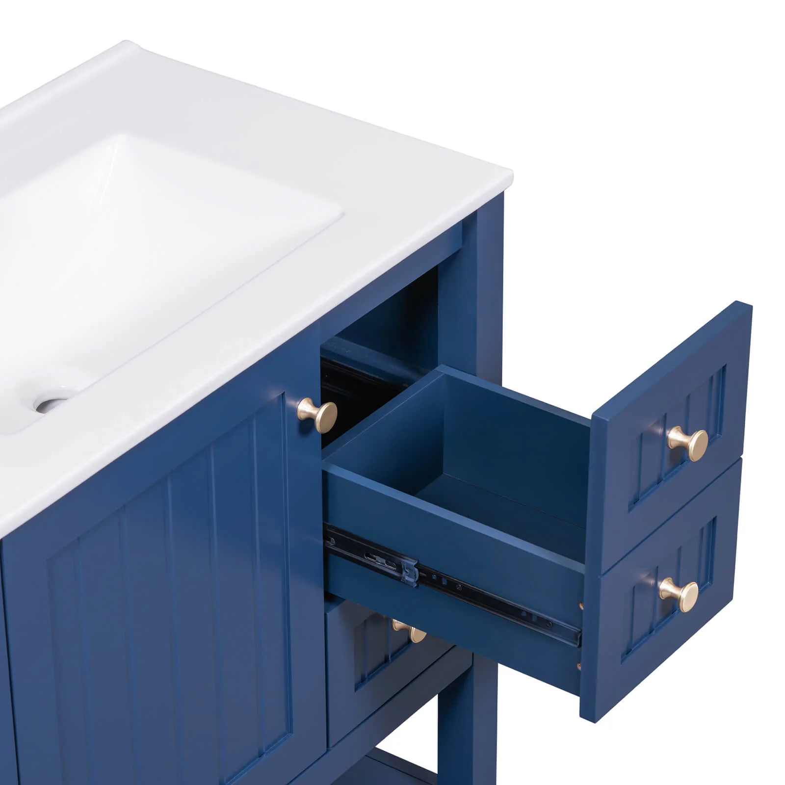 30" Navy Blue Freestanding Bathroom Vanity with Open Shelves - Image 21